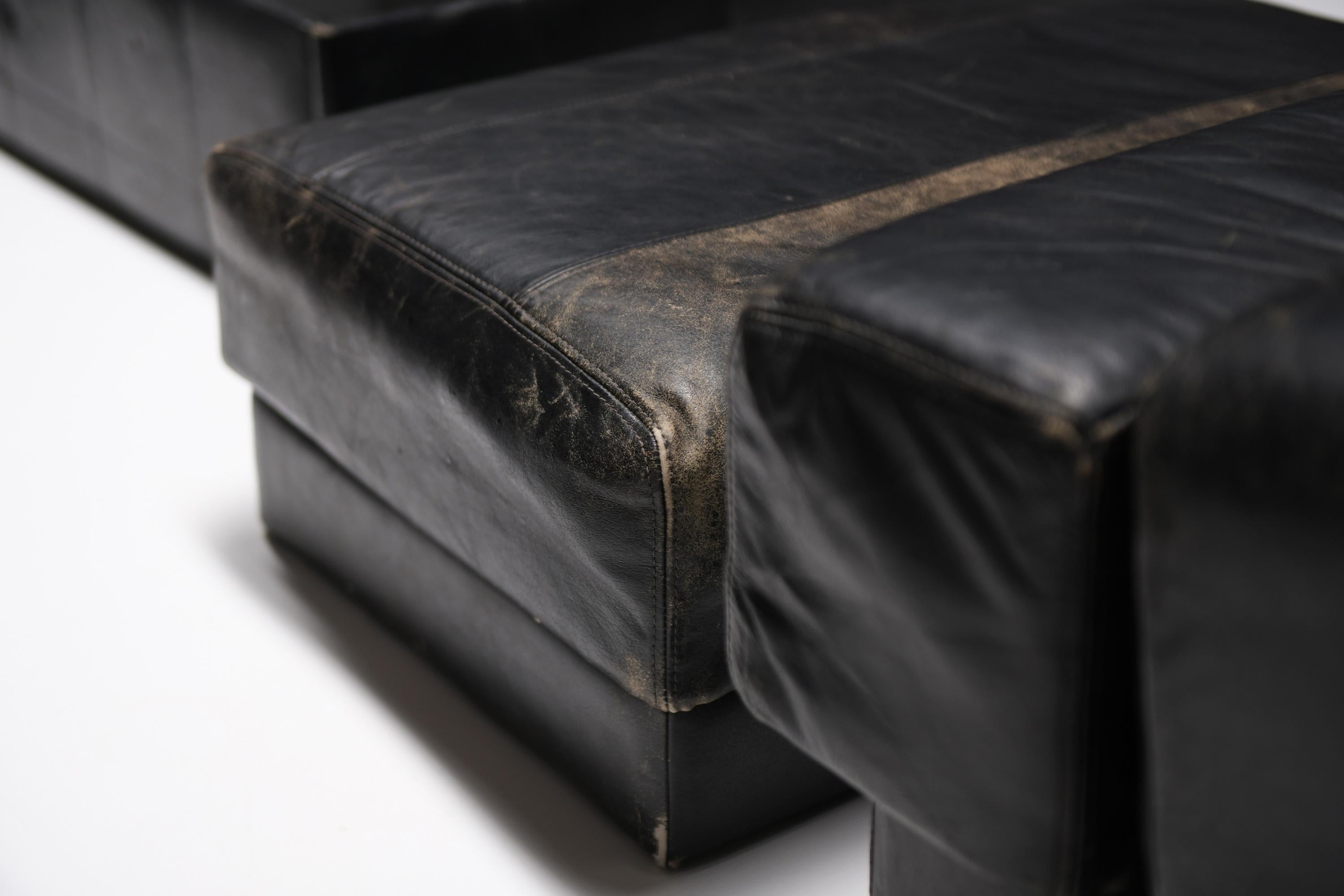 Stunning Percival Lafer sofa set in original black leather - Lafer S.A. - Brazil In Good Condition For Sale In Buggenhout, Oost-Vlaanderen