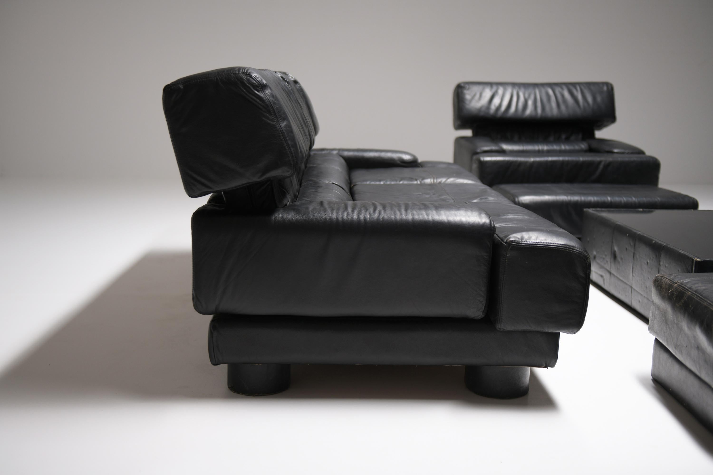 Leather Stunning Percival Lafer sofa set in original black leather - Lafer S.A. - Brazil For Sale