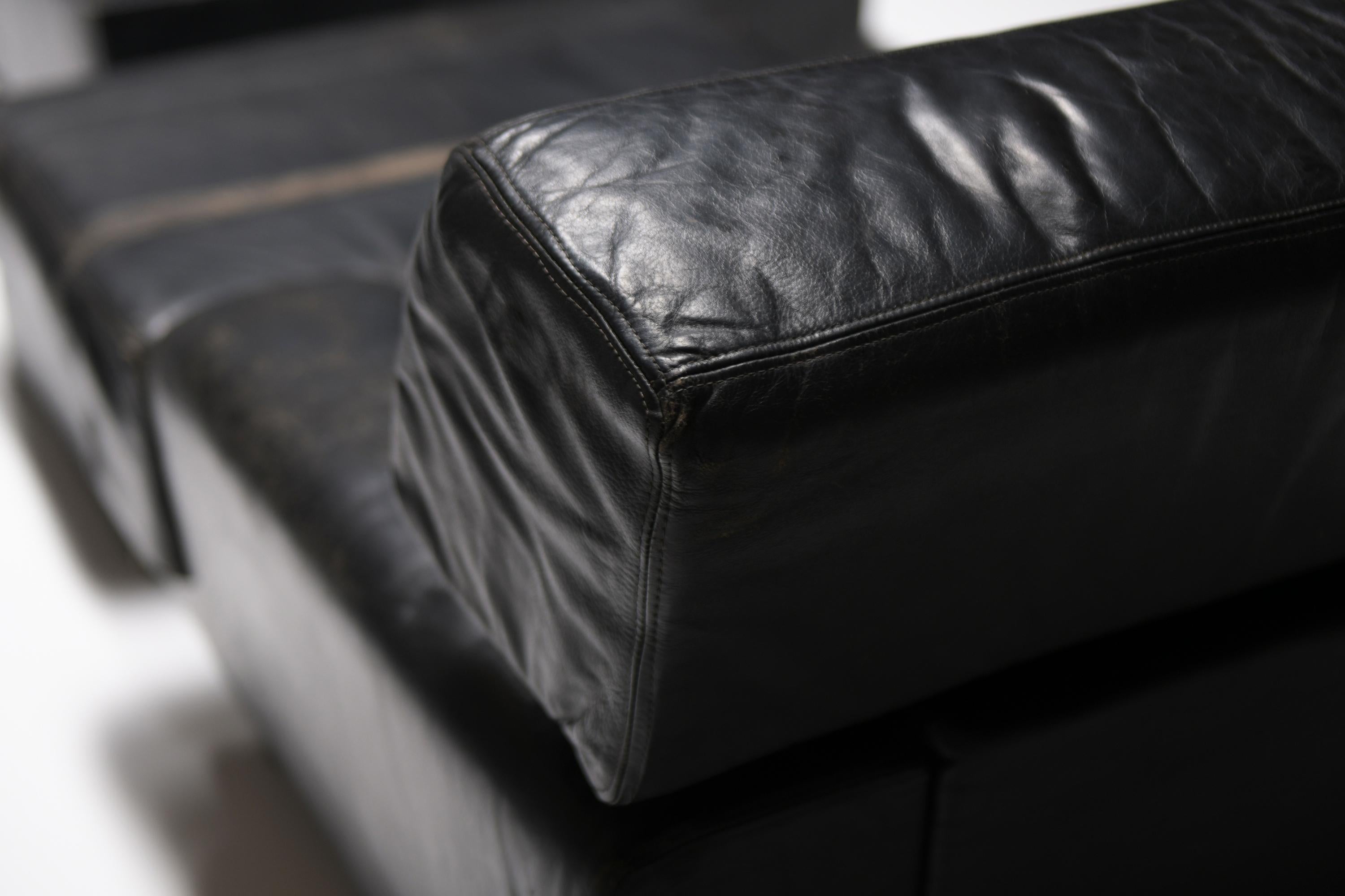Stunning Percival Lafer sofa set in original black leather - Lafer S.A. - Brazil For Sale 1