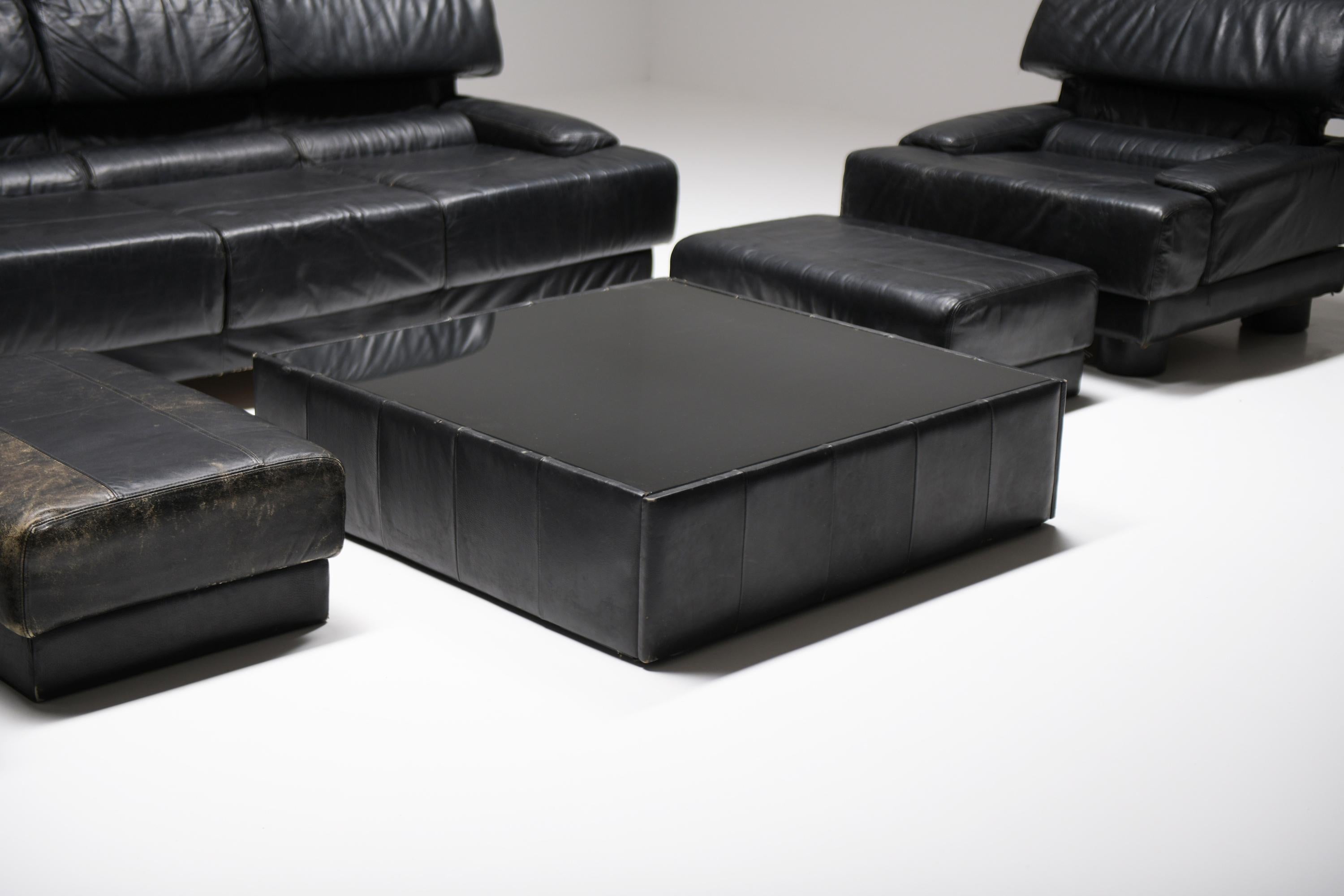 Stunning Percival Lafer sofa set in original black leather - Lafer S.A. - Brazil For Sale 2