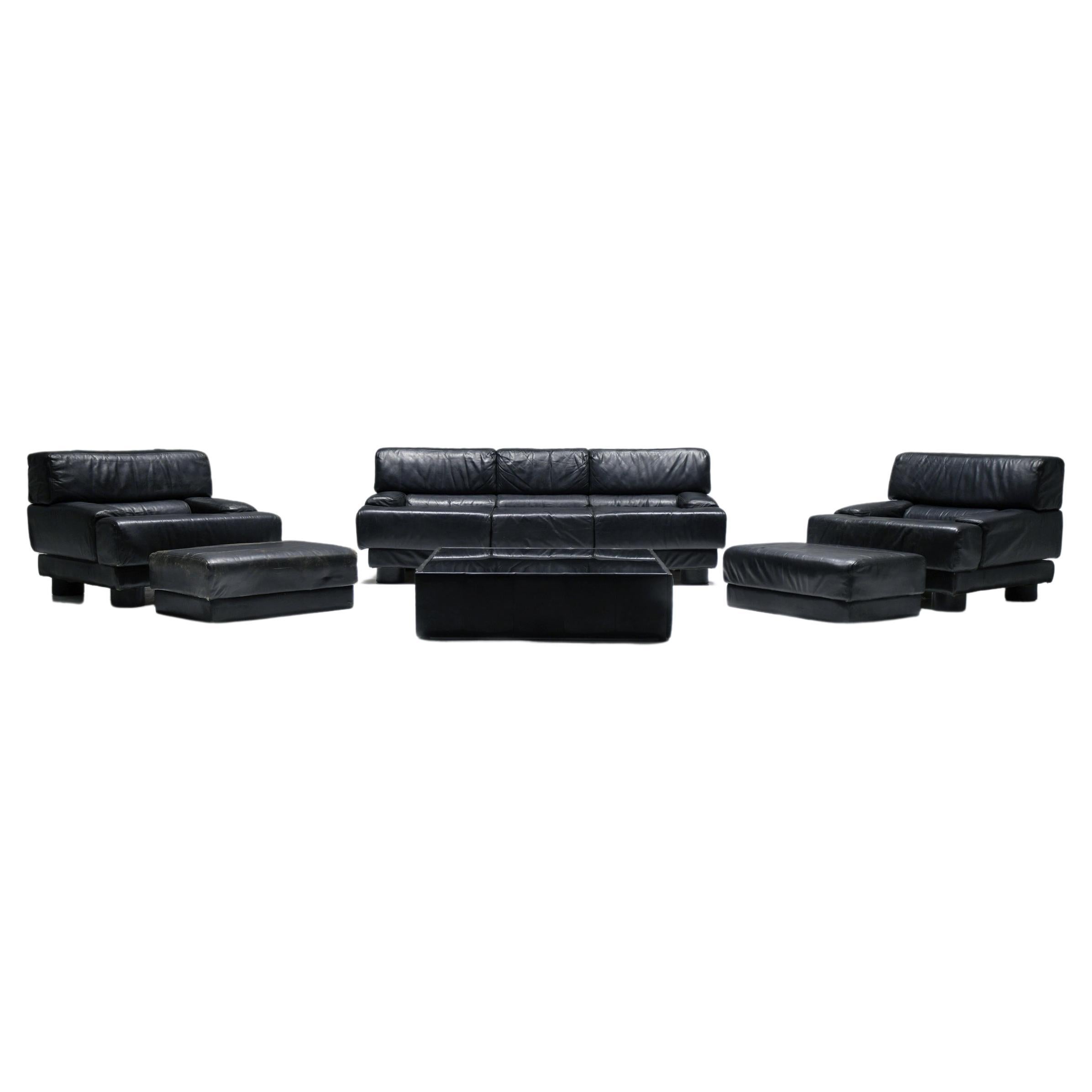 Stunning Percival Lafer sofa set in original black leather - Lafer S.A. - Brazil
