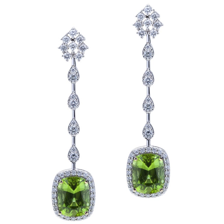 Stunning Peridot Pair for Classic Style 18kt Earrings w Baguette Round ...