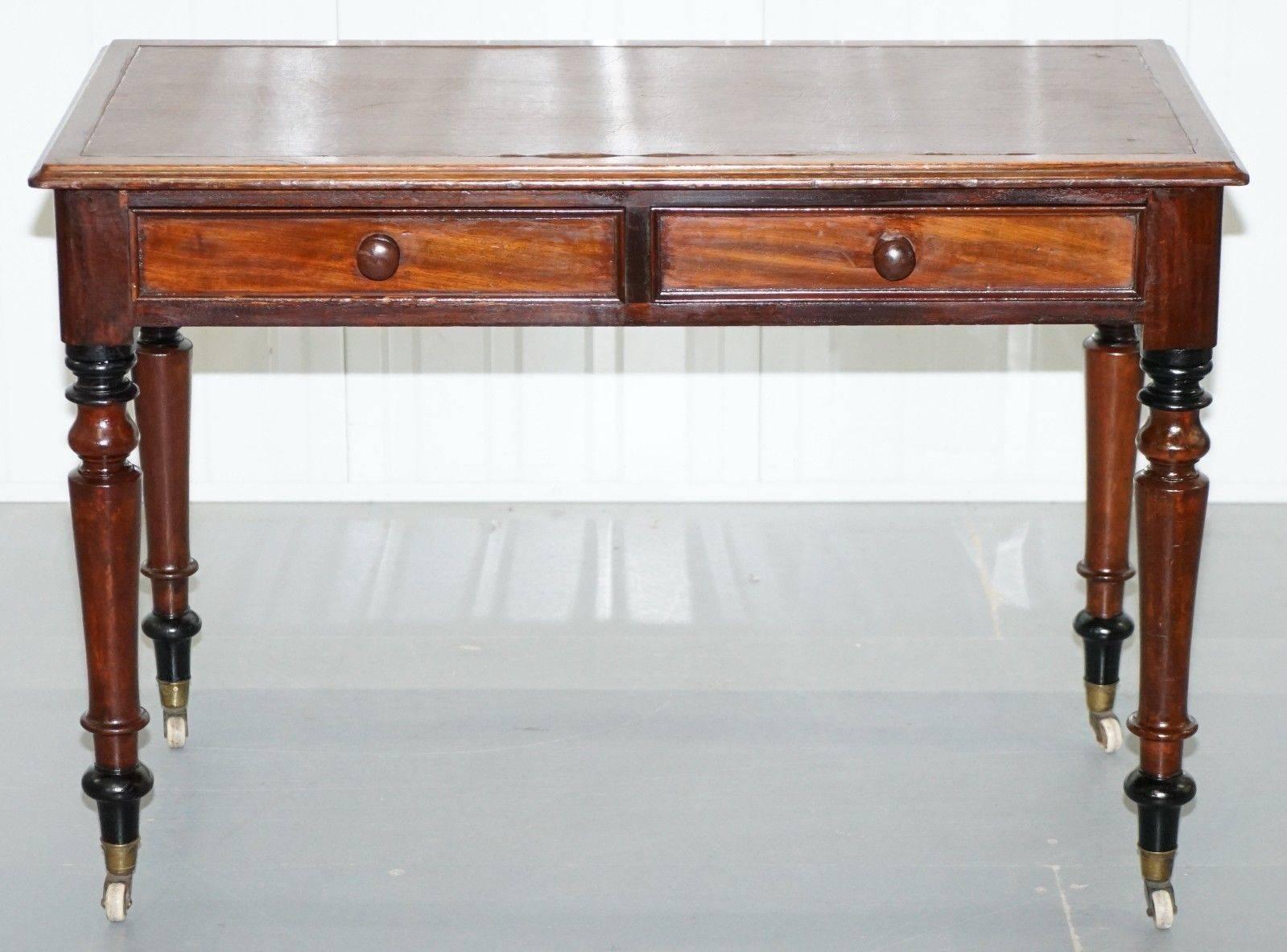 We are delighted to offer for sale this lovely period Victorian handmade in England mahogany writing desk

A truly magnificent piece in lovely lightly restored condition throughout.

The timber has a lovely warm rich patina, it has been deep