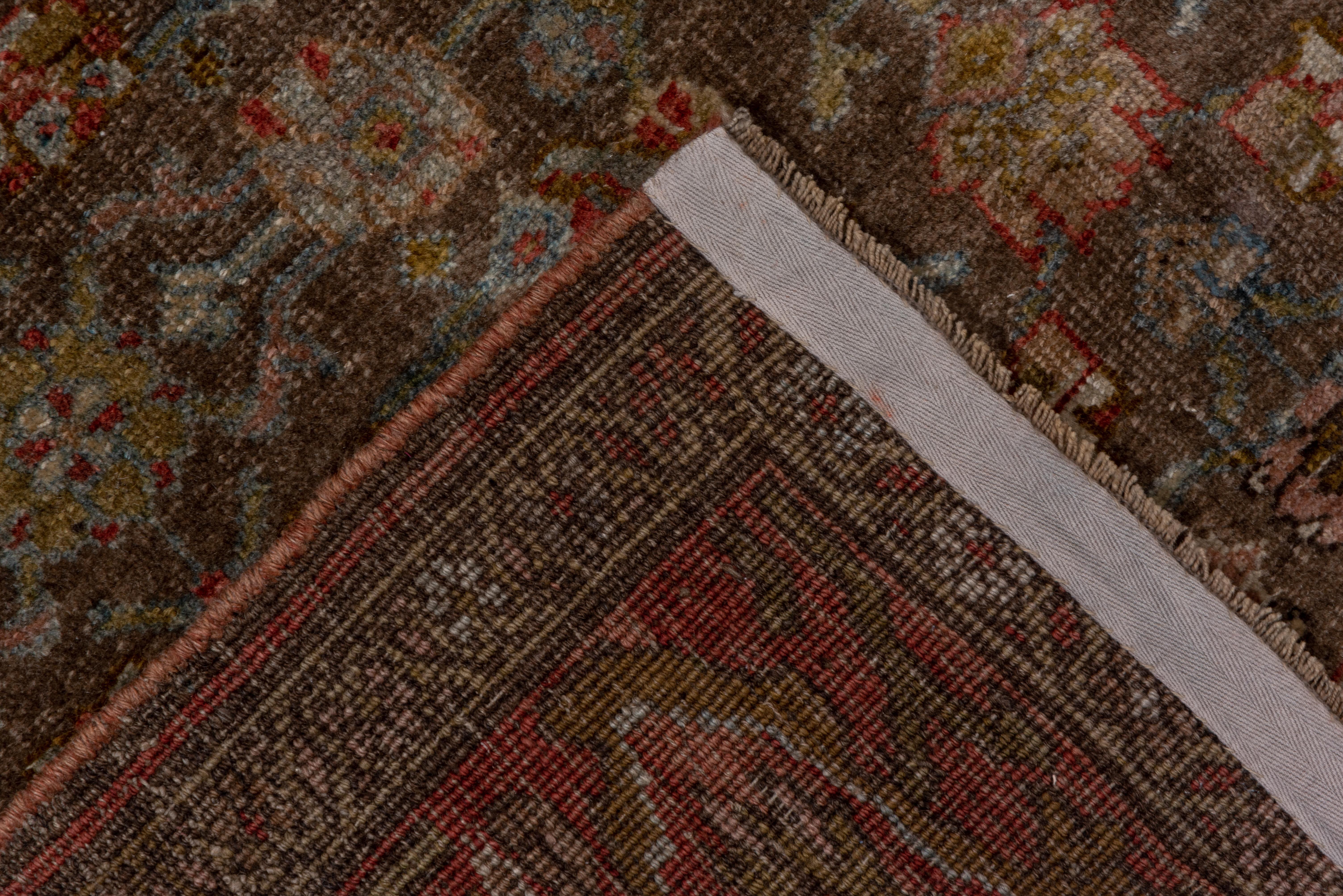 Stunning Persian Bidjar Runner, Brown Field, Red Border, Excellent Condition In Good Condition For Sale In New York, NY