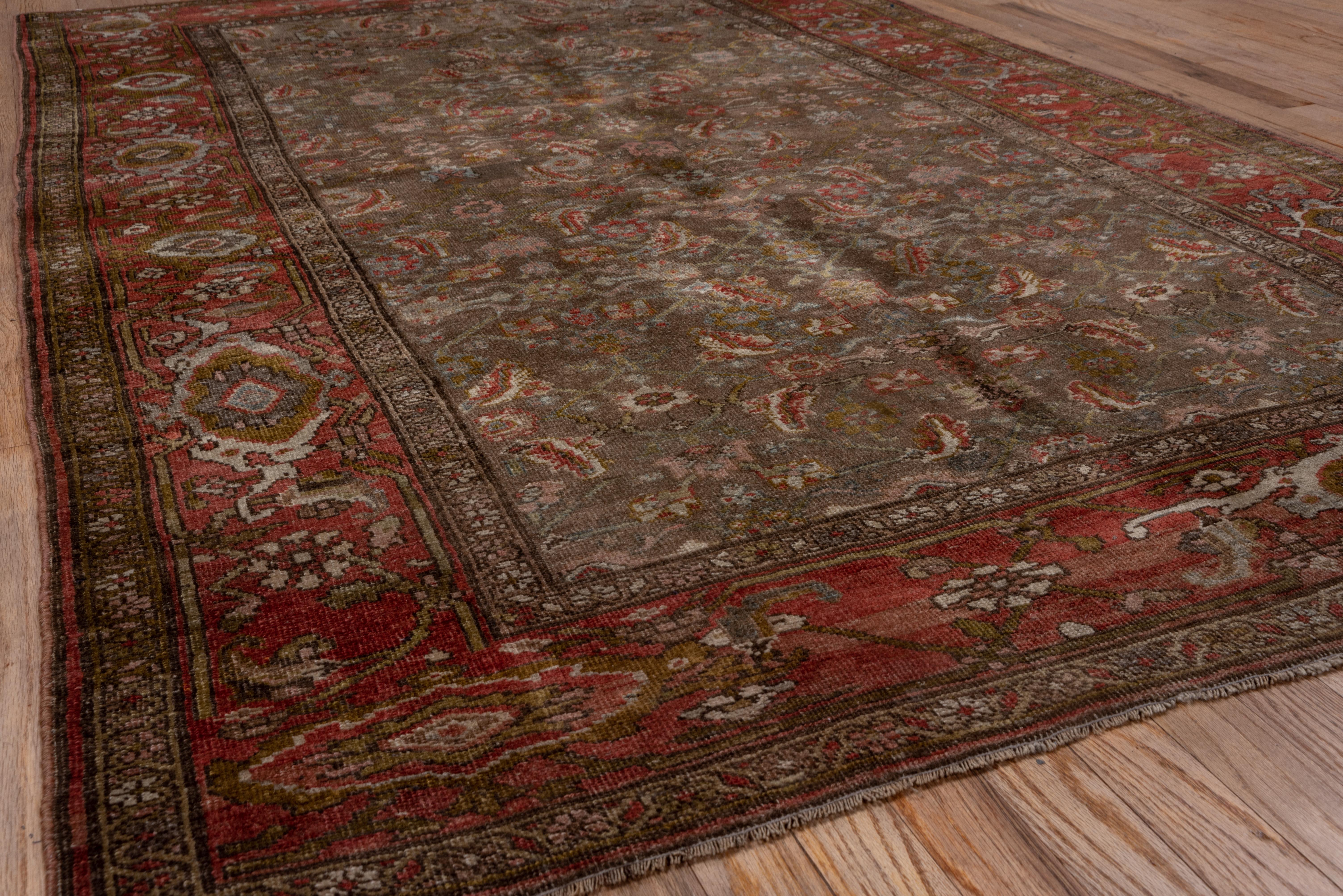 Wool Stunning Persian Bidjar Runner, Brown Field, Red Border, Excellent Condition For Sale