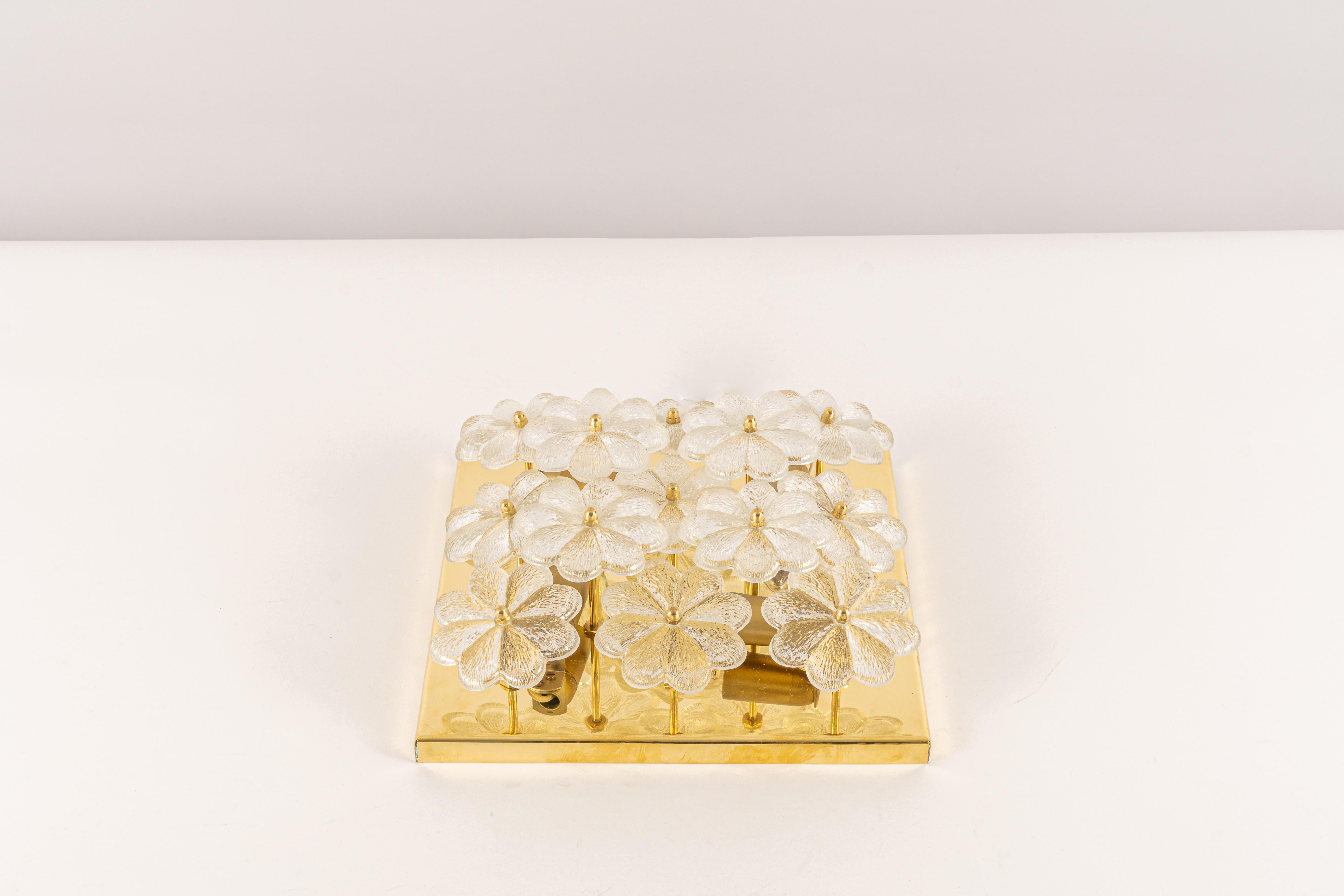 Late 20th Century Stunning Petite Glass Flower Wall /Flush Mount Light by E.Palme, Germany, 1970s For Sale