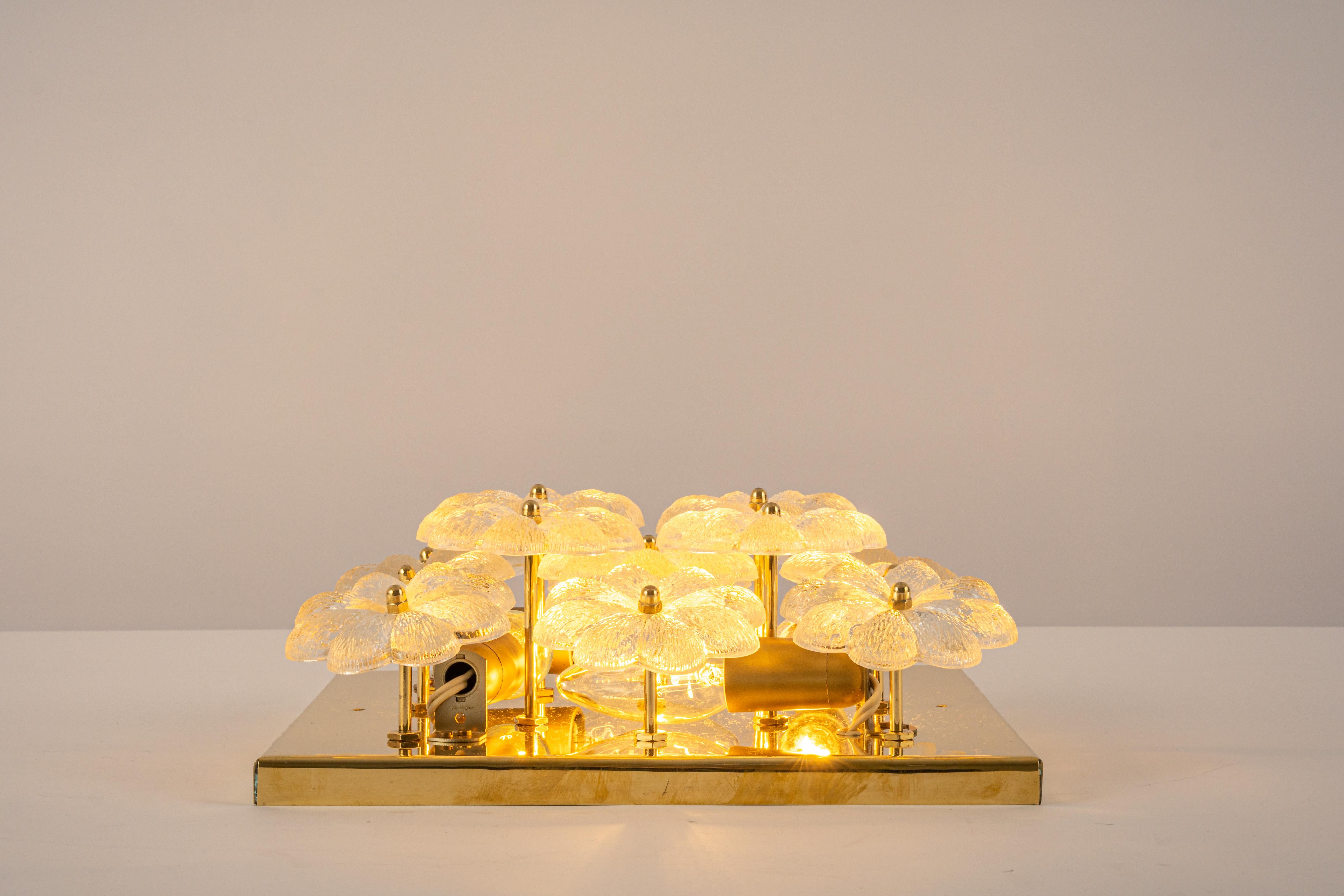 Stunning Petite Glass Flower Wall /Flush Mount Light by E.Palme, Germany, 1970s For Sale 1