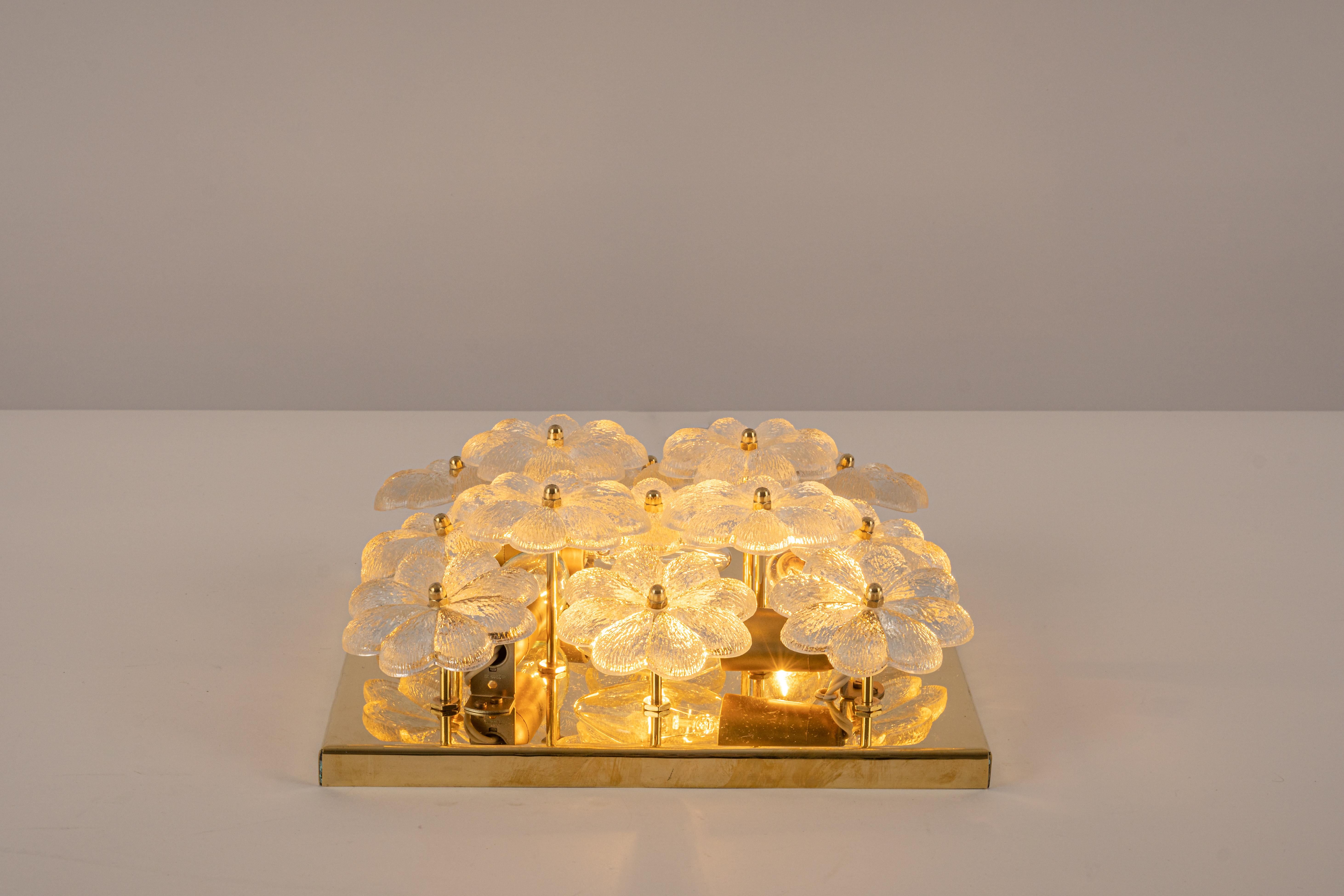 Stunning Petite Glass Flower Wall /Flush Mount Light by E.Palme, Germany, 1970s For Sale 2