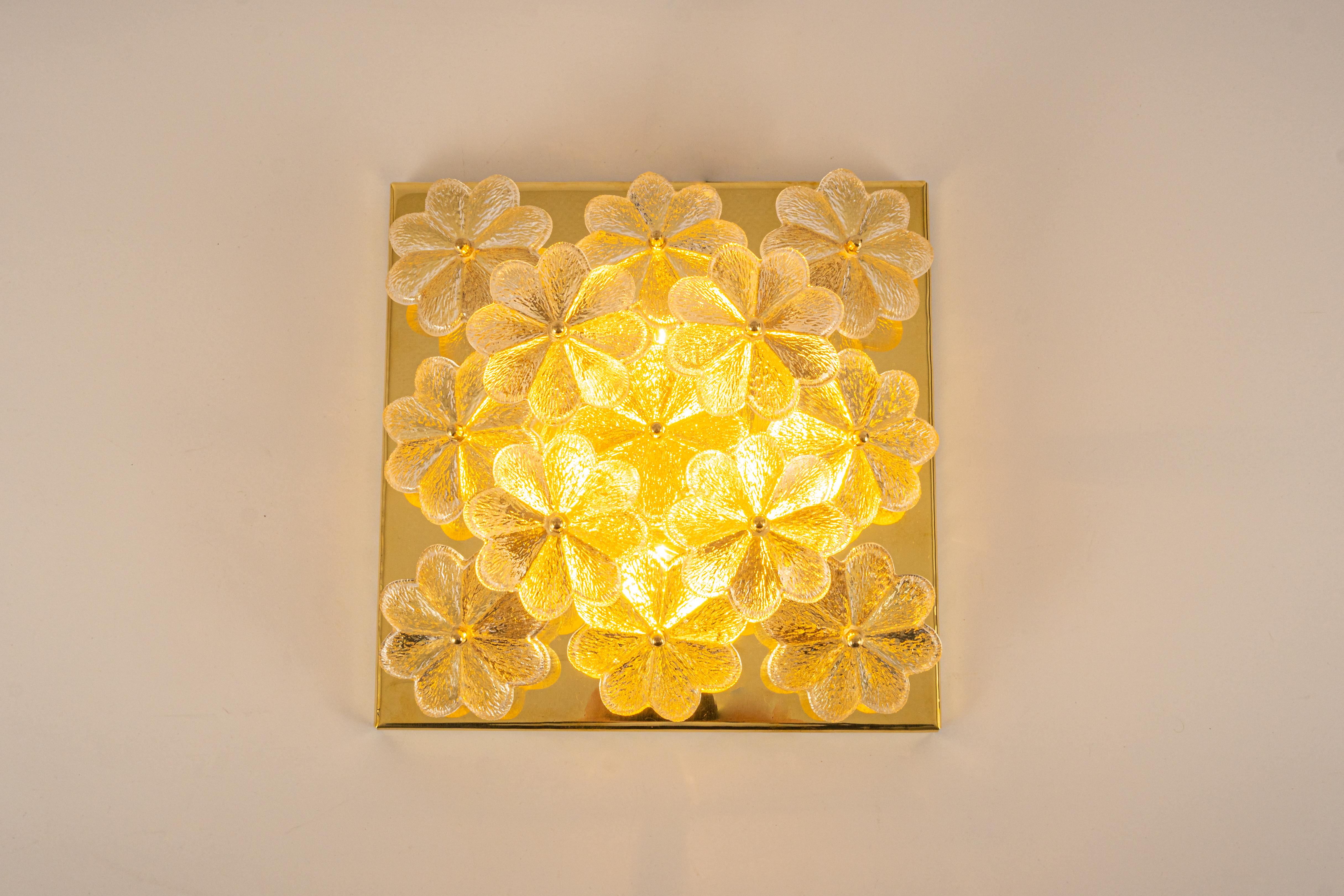 Stunning Petite Glass Flower Wall /Flush Mount Light by E.Palme, Germany, 1970s For Sale 3