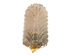 Stunning Petite Midcentury Pair of light Pink Murano Glass Leaf Sconces