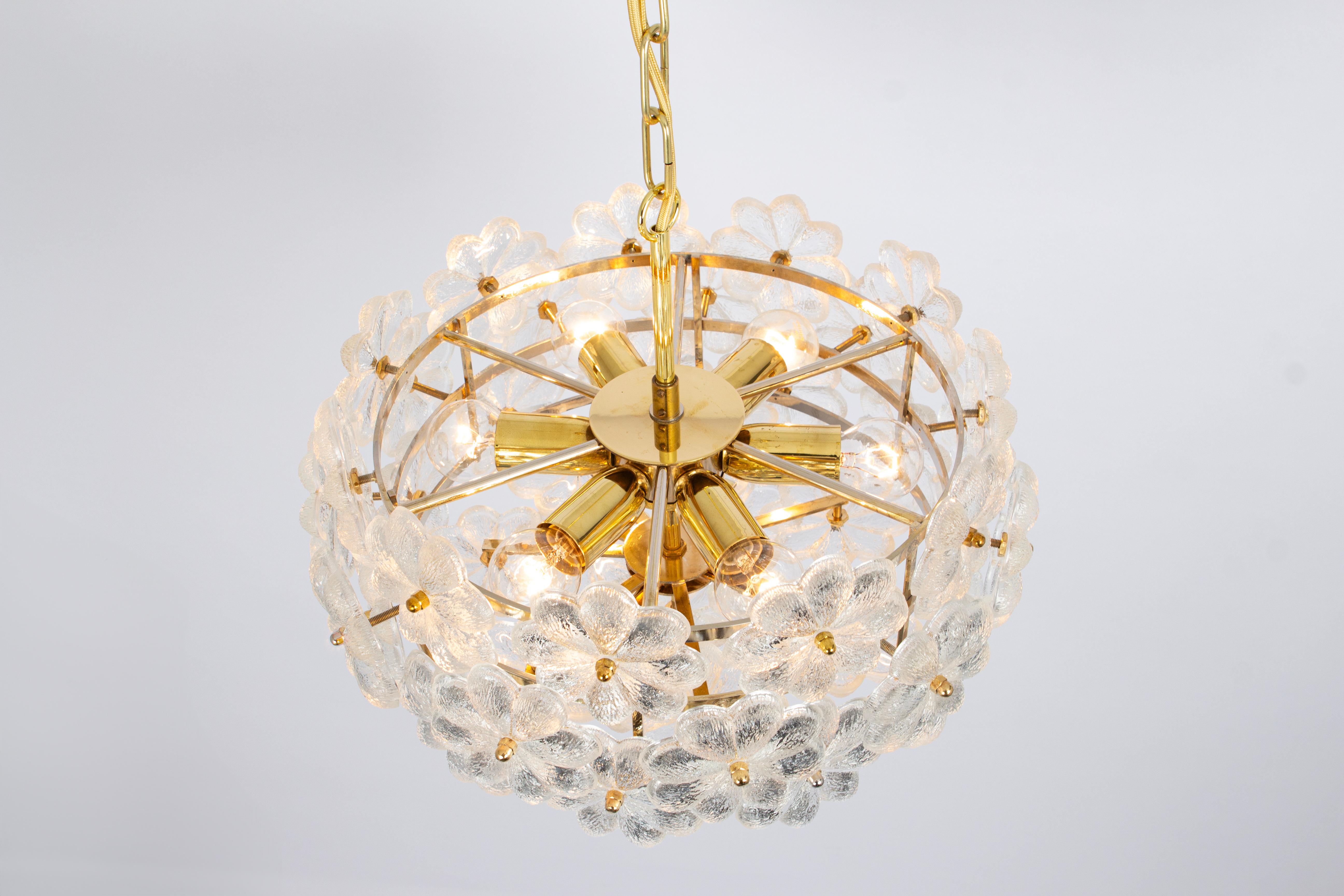 Brass 1 of 2 Stunning Petite Murano Glass Chandelier by Ernst Palme, Germany, 1970s For Sale