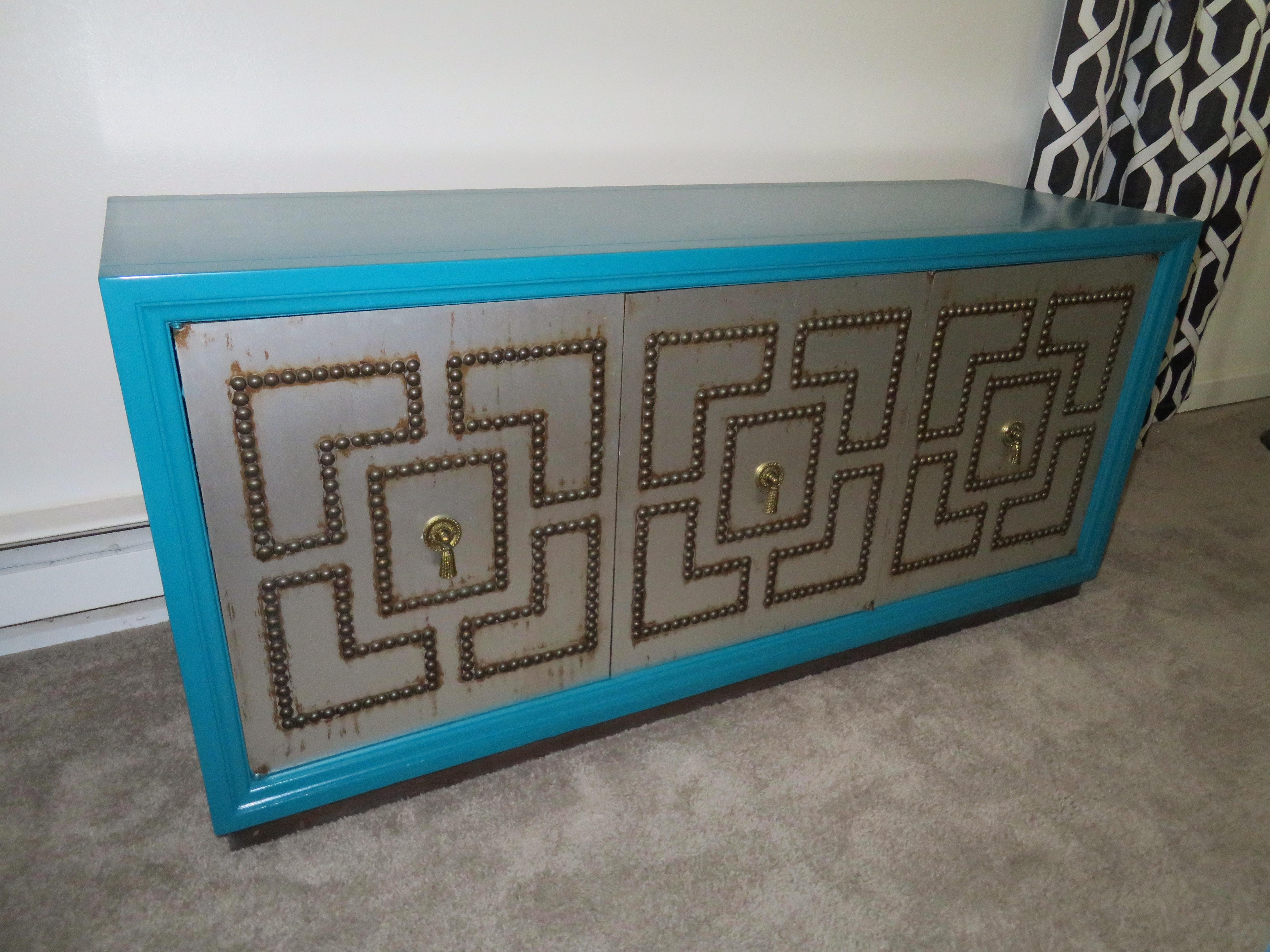 Stunning Petite Parzinger Style Studded Console Credenza Mid-Century Modern For Sale 6
