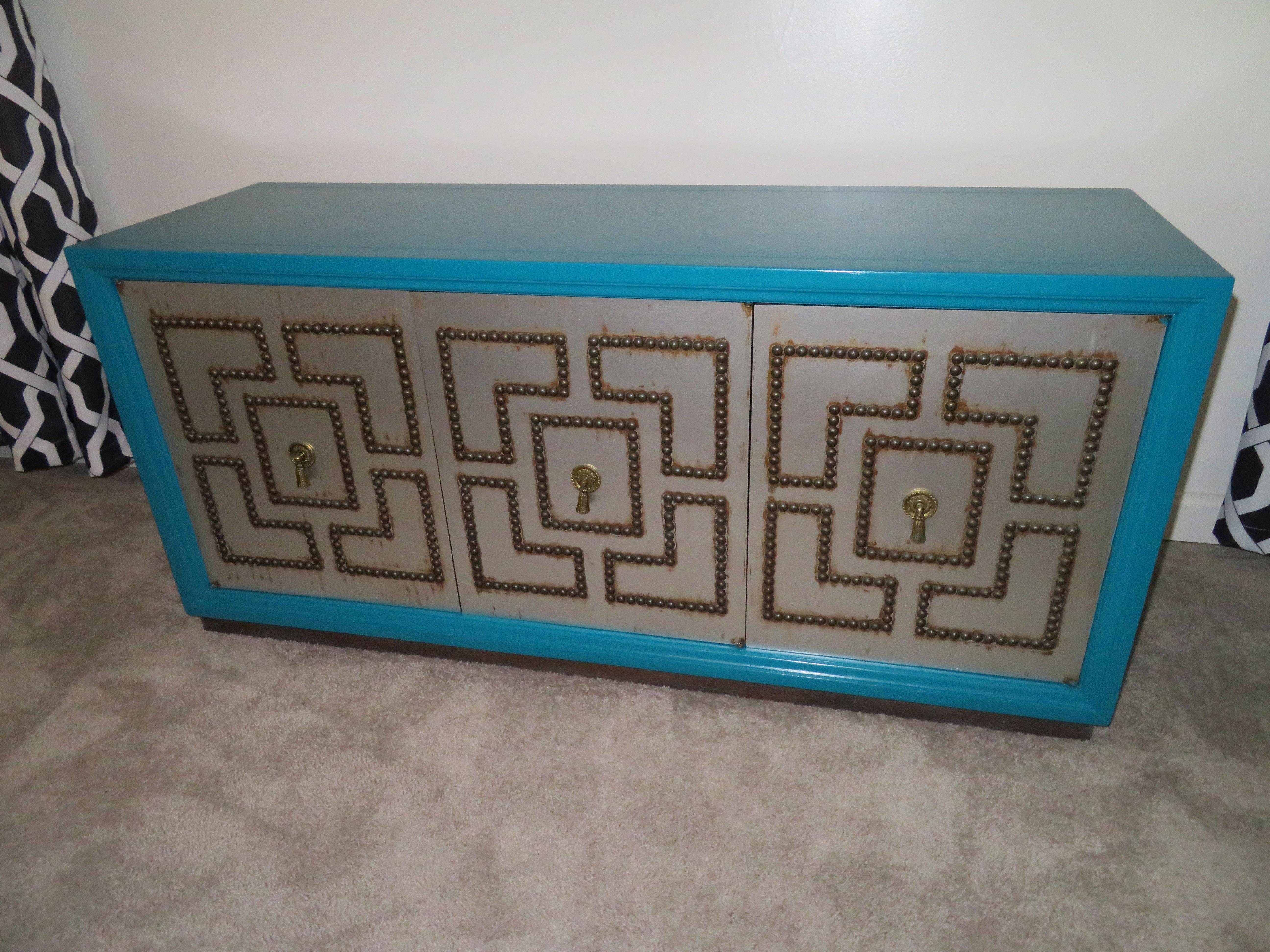 Stunning Petite Parzinger Style Studded Console Credenza Mid-Century Modern For Sale 7
