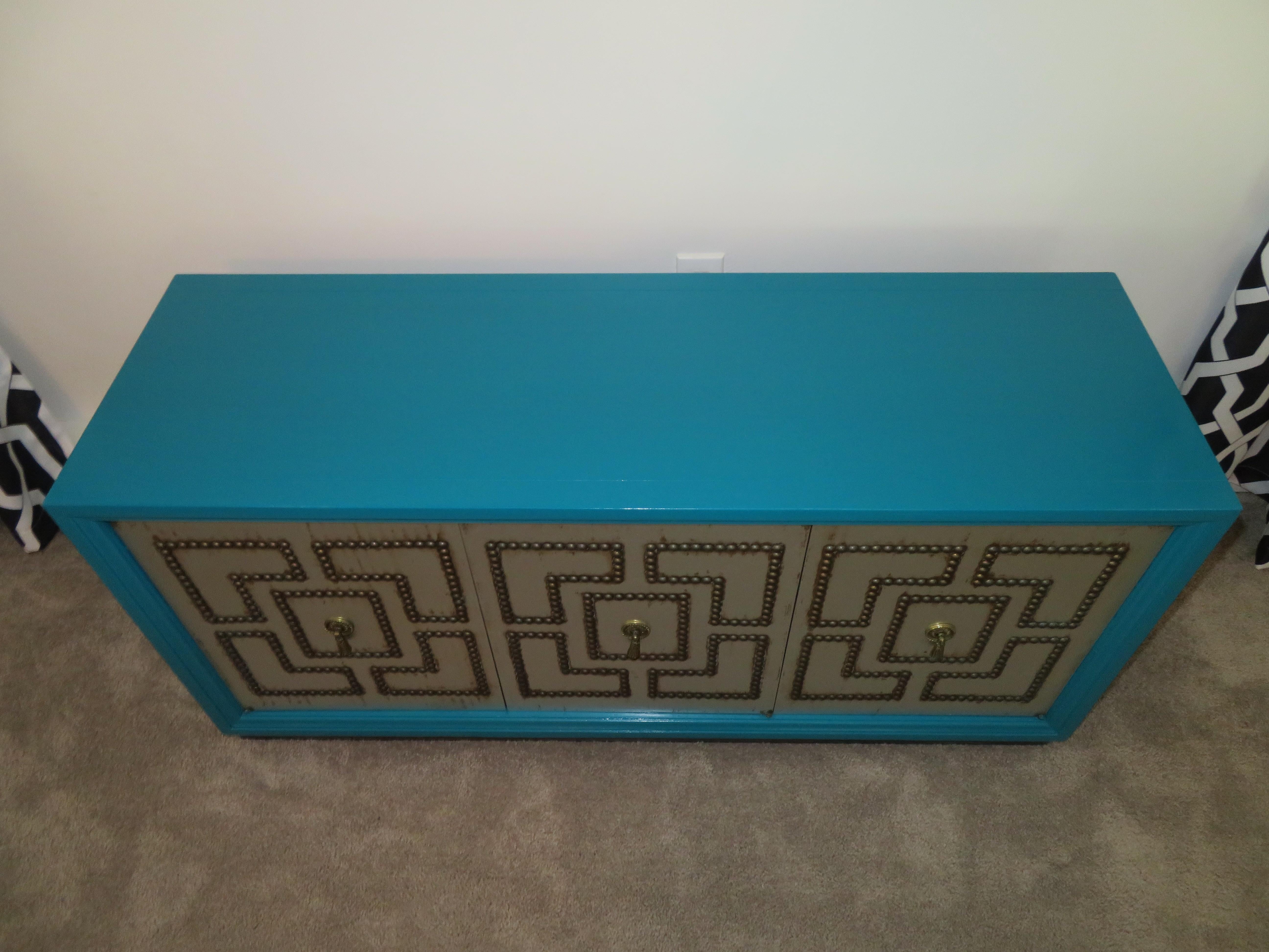 American Stunning Petite Parzinger Style Studded Console Credenza Mid-Century Modern For Sale