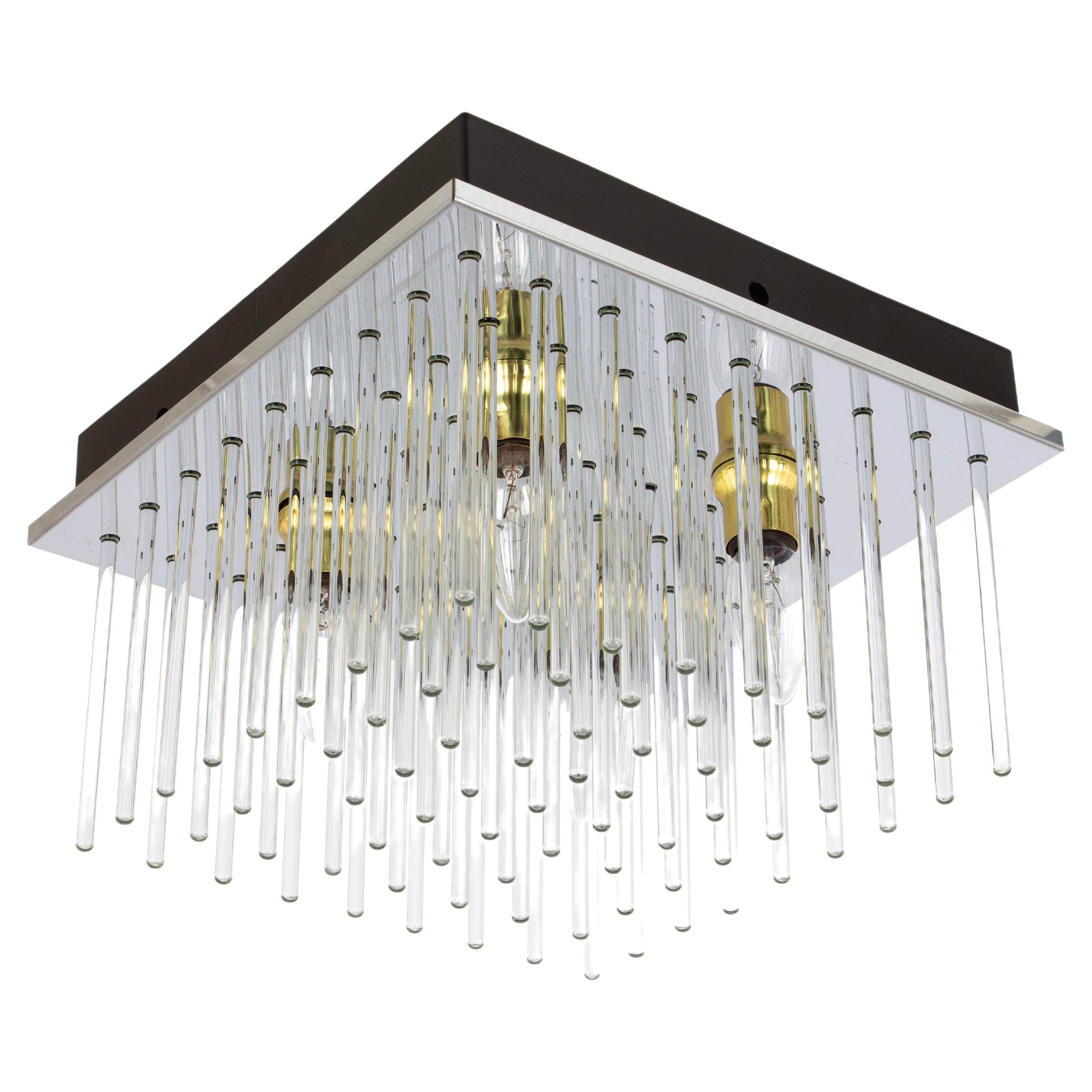 Stunning Petite Sciolari Glass Rods Flush mount, Italy, 1960s For Sale