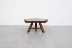 Stunning Pierre Chapo inspired Brutalist Round Oak Coffee Table with Trestle Bas