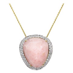 Atemberaubende Halskette mit elegantem Anhänger aus 18 Karat Gelbgold mit rosa Quarz und weißen Diamanten