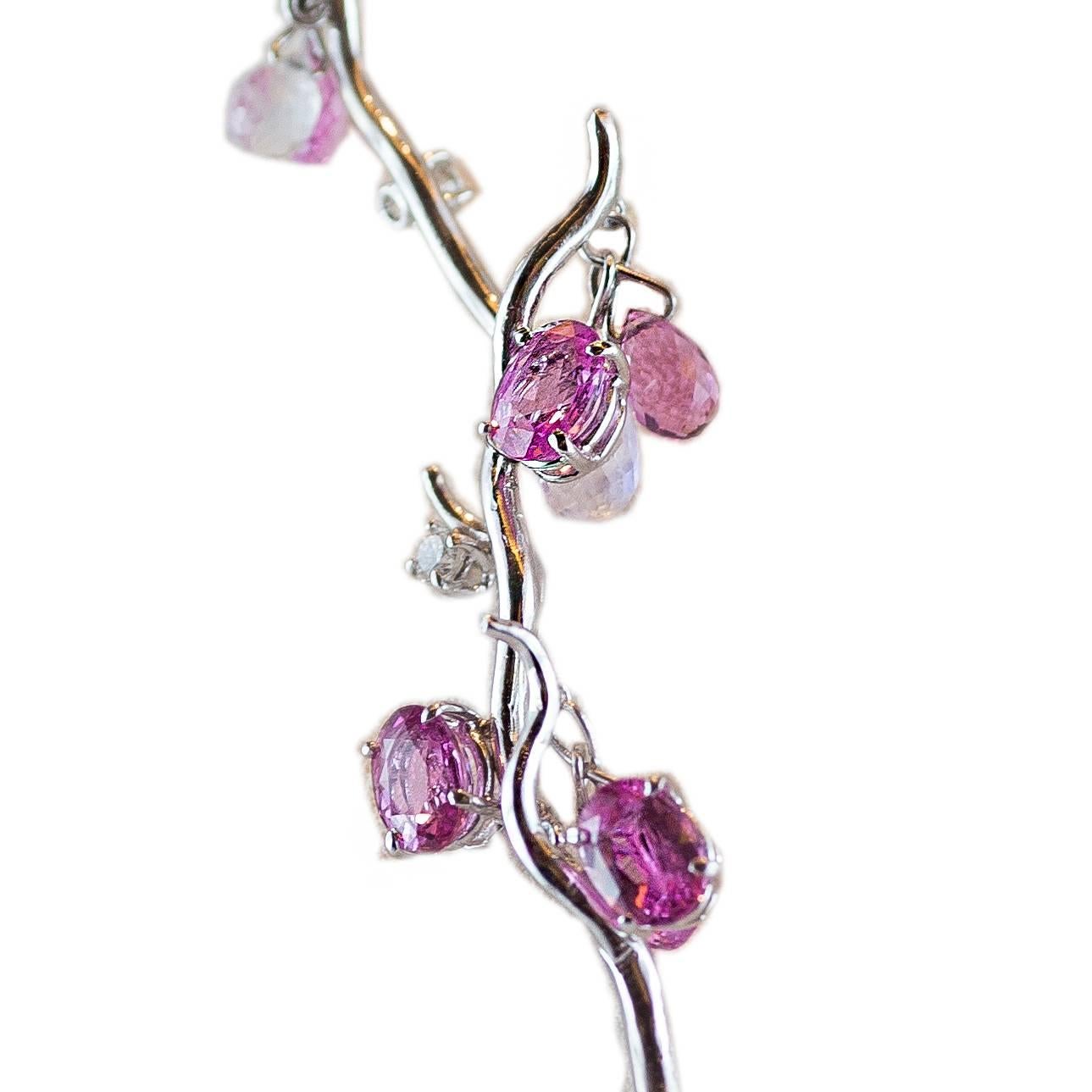 Art Nouveau Stunning Pink Sapphire Briolette Moonstone Diamond Gold Necklace For Sale