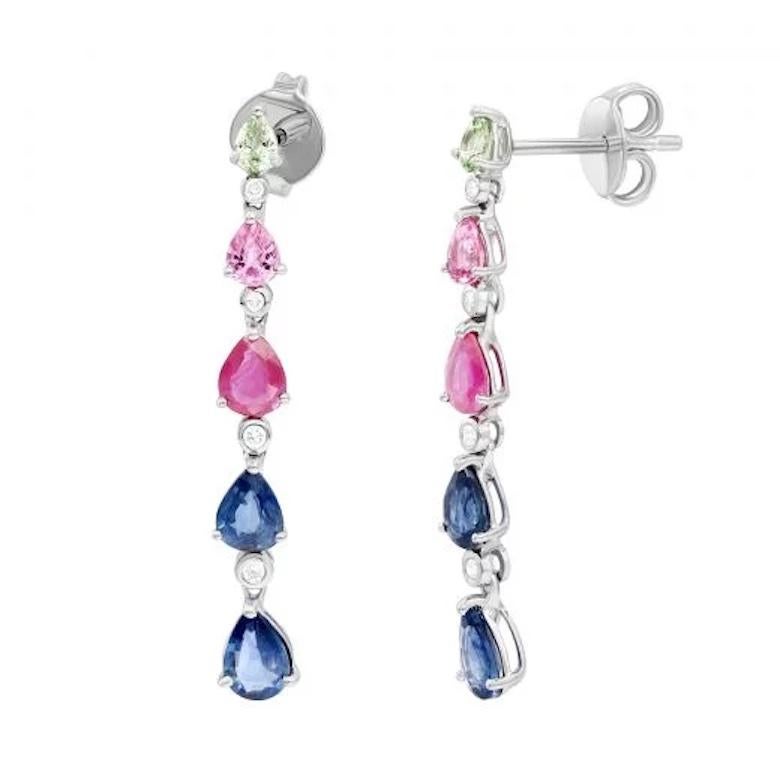 Modern Stunning Pink Sapphire Ruby  Diamond White 14K Gold Dangle Earrings for Her For Sale
