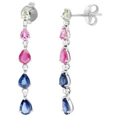 Superbe saphir rose rubis  Boucles d'oreilles pendantes en or 14K avec diamants blancs pour elle
