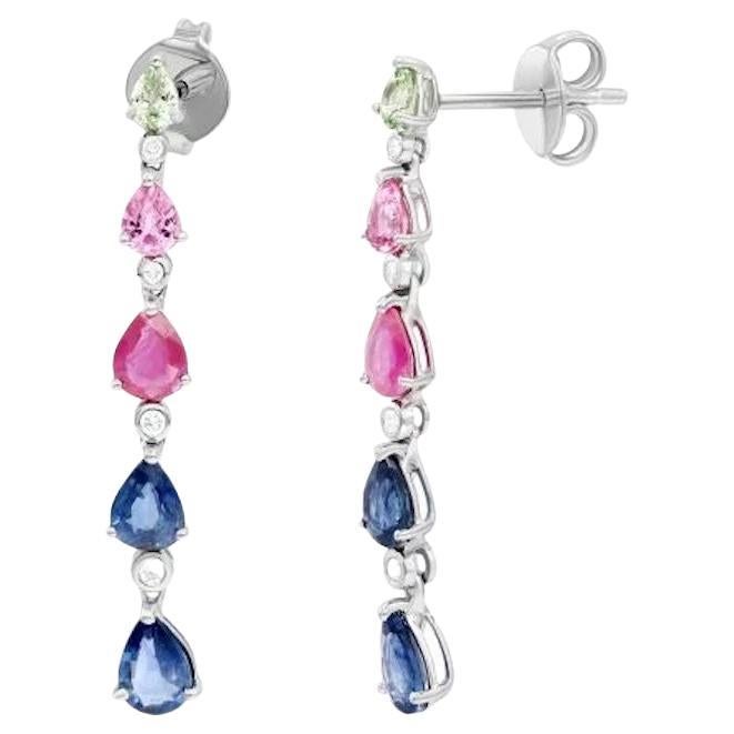 Superbe saphir rose rubis  Boucles d'oreilles pendantes en or 14K avec diamants blancs pour elle