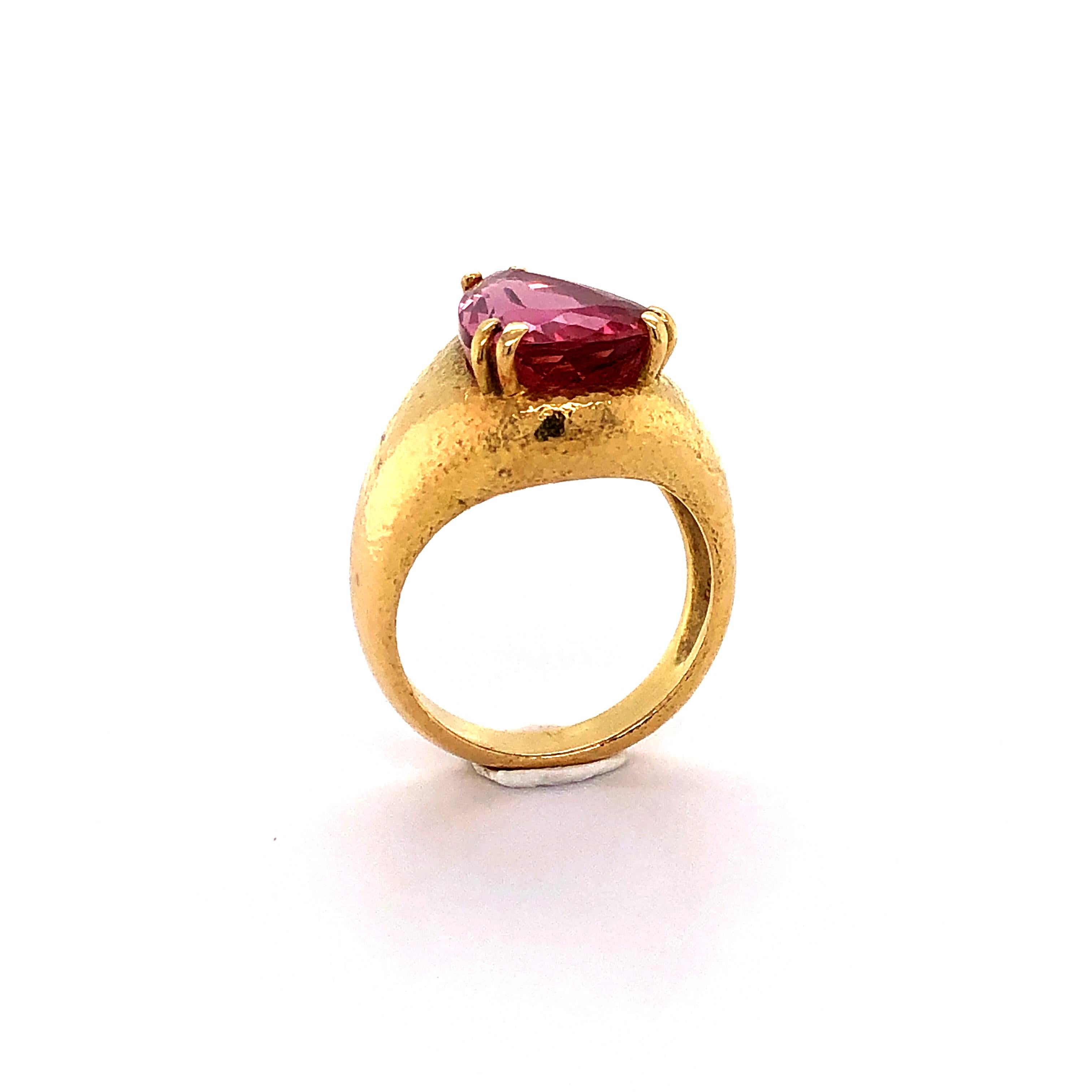 Pear Cut Stunning Pink Topaz 18 Karat Gold Ring