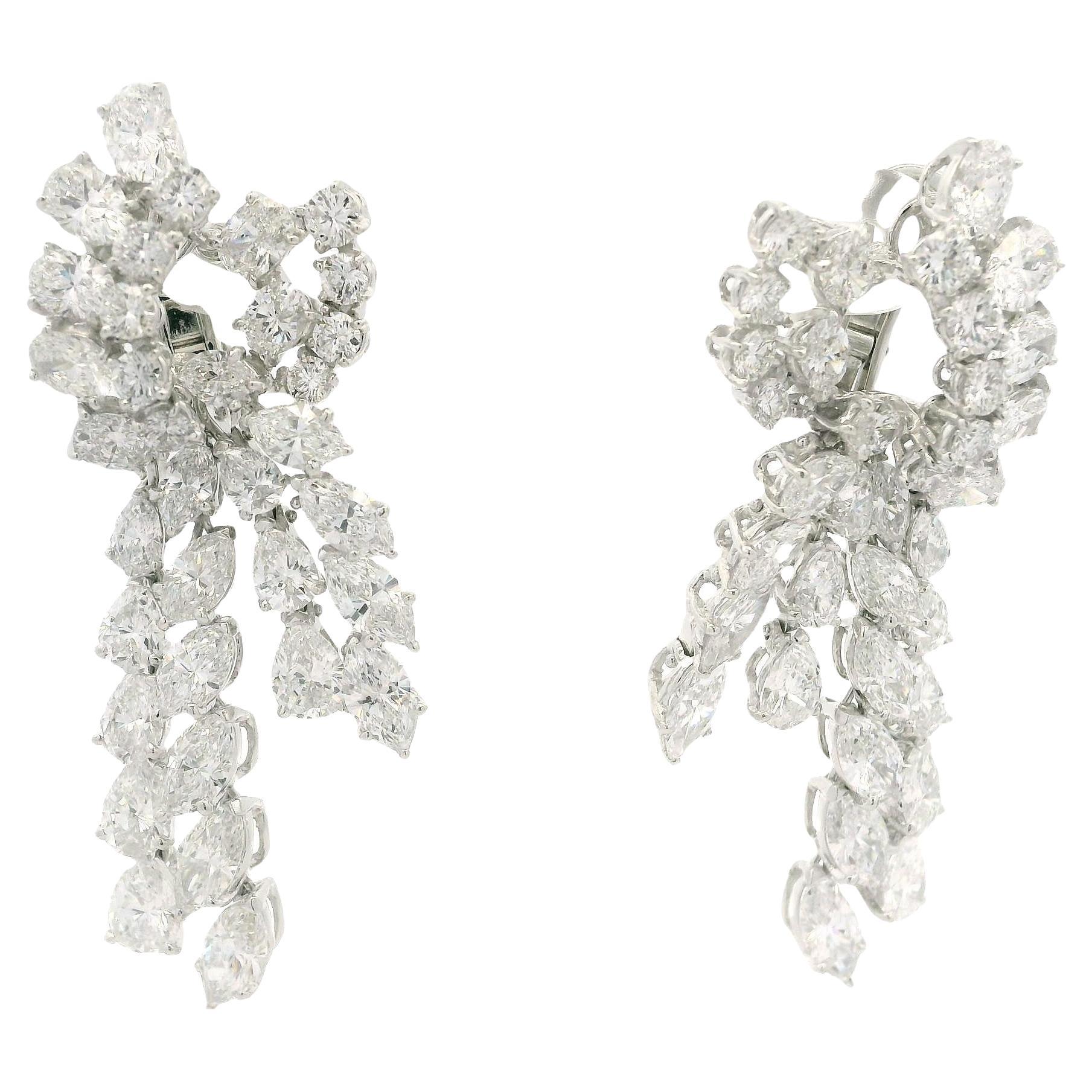STUNNING Platinum 15.72ctw Fiery Diamond Large Waterfall Chandelier Earrings