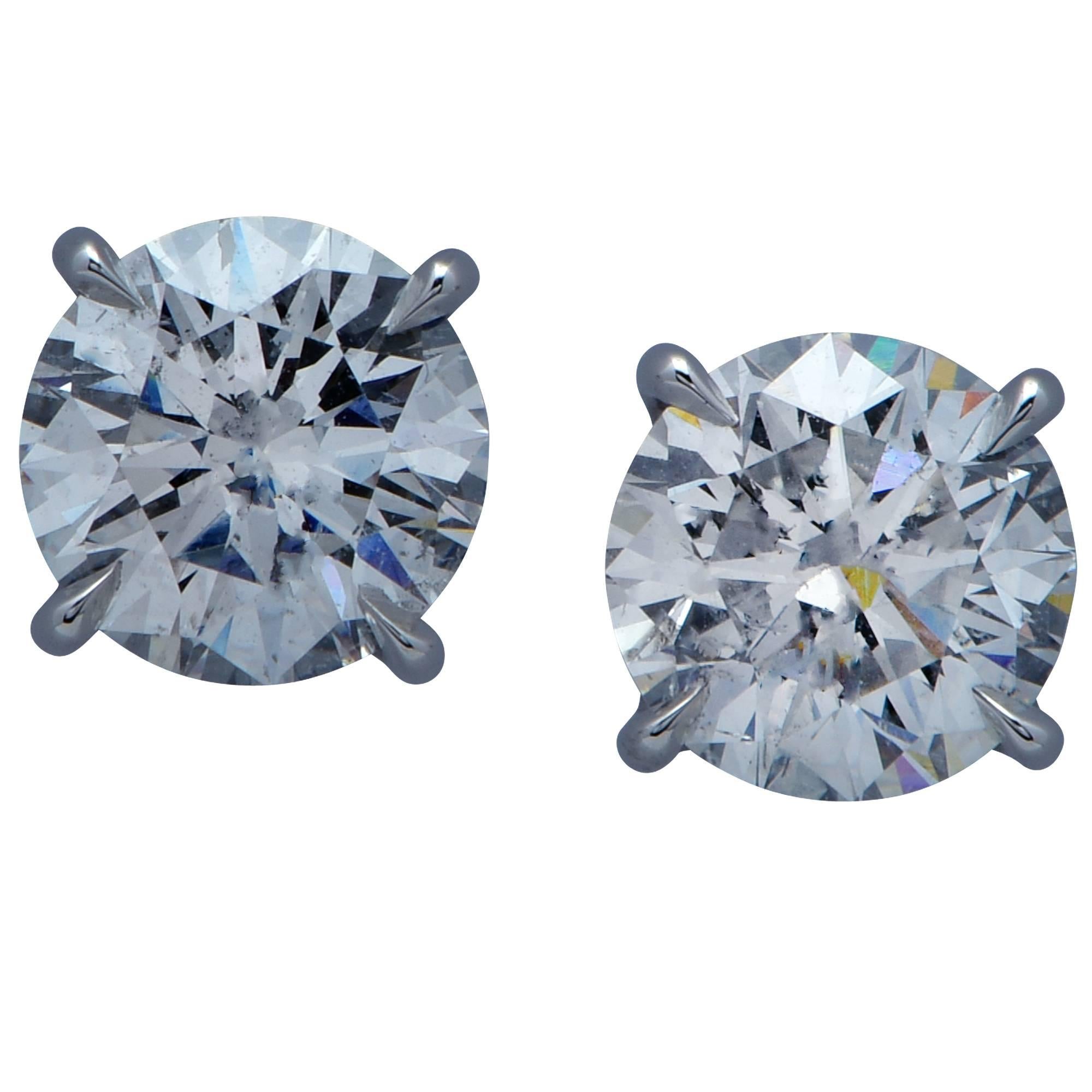 Stunning 2.44 Carat Diamond Platinum Stud Earrings