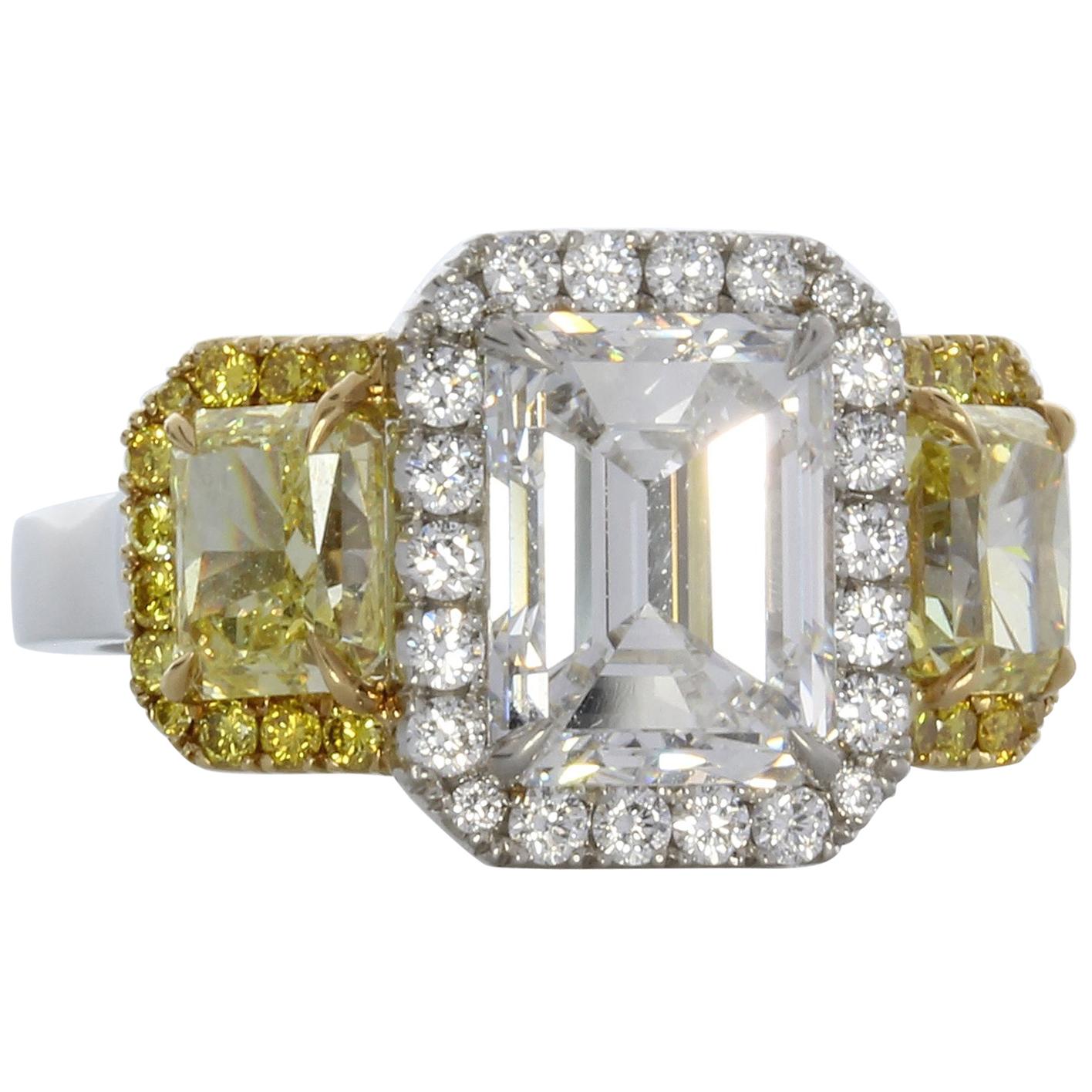 Stunning Platinum and Gold Diamond Fancy Yellow Ring-Original Retail $128, 000 For Sale