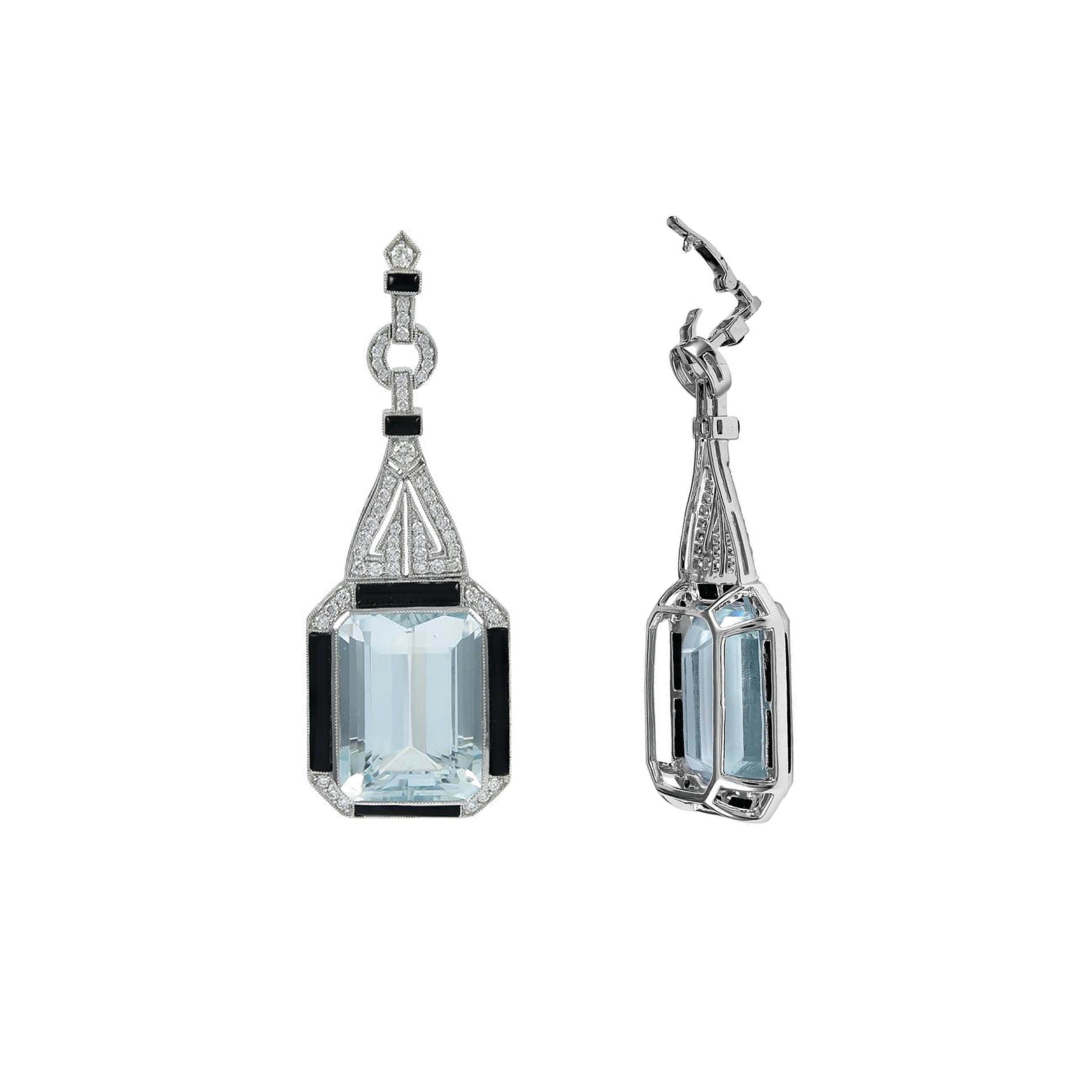 Art Deco Sophia D. Aquamarine Platinum Pendant with Onyx and Diamonds For Sale