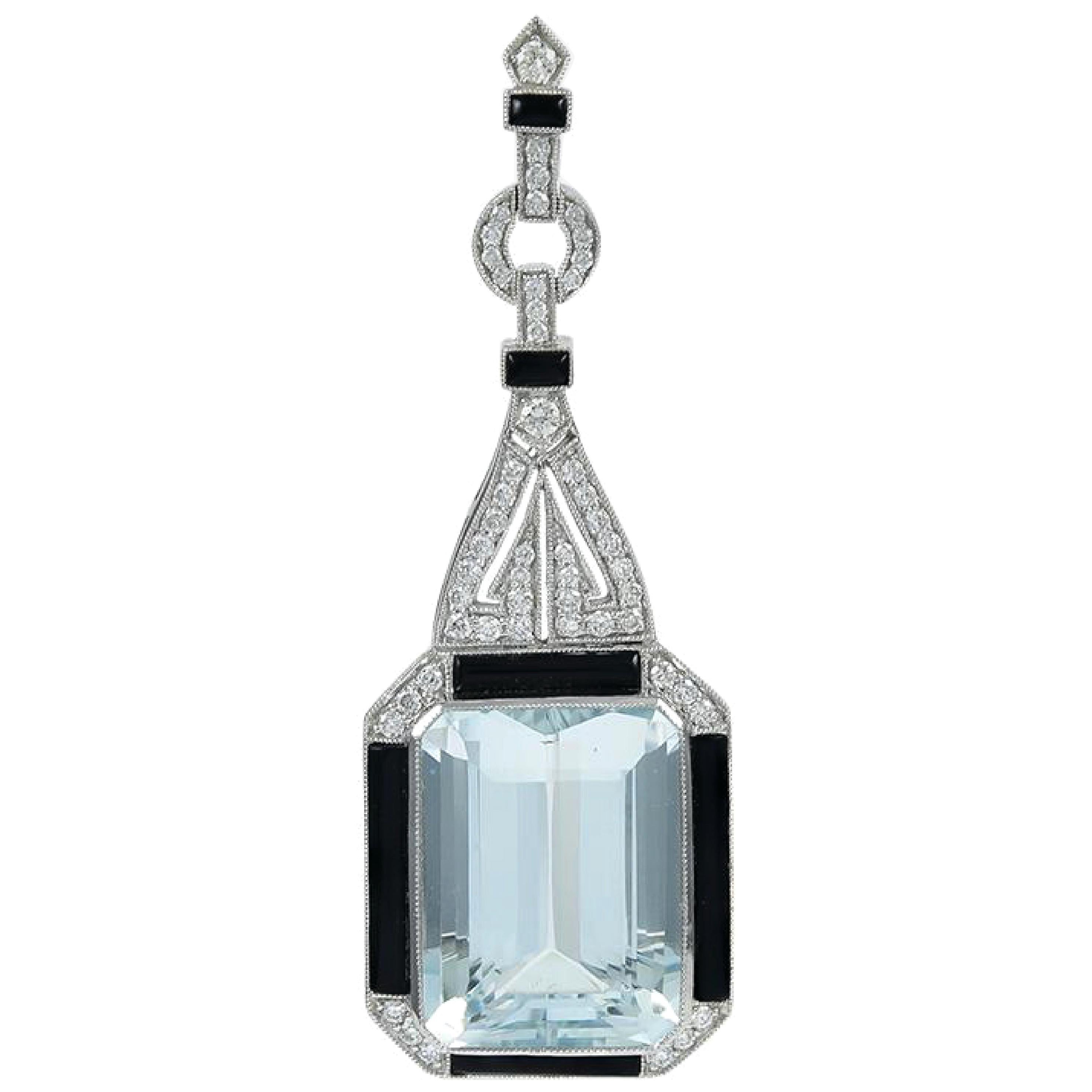 Pendentif Sophia D. en platine, aigue-marine, onyx et diamants en vente