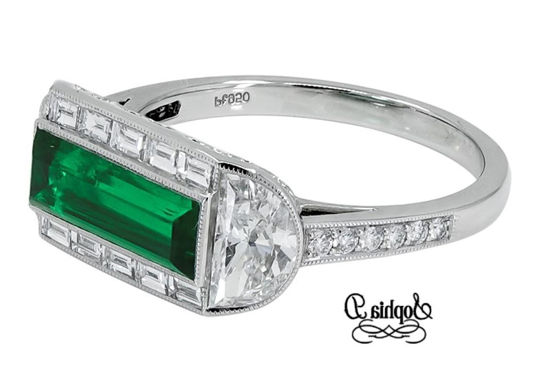 Art Deco Sophia D. 1.10 Carat Emerald Platinum Ring For Sale