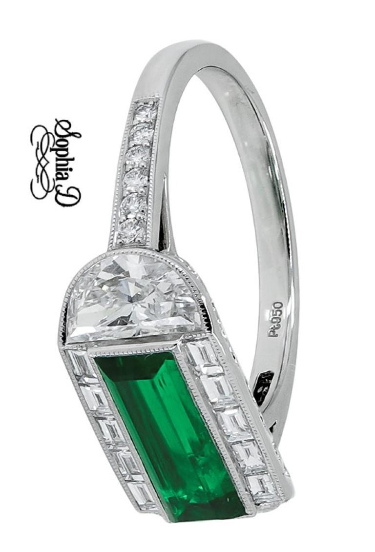 Emerald Cut Sophia D. 1.10 Carat Emerald Platinum Ring For Sale