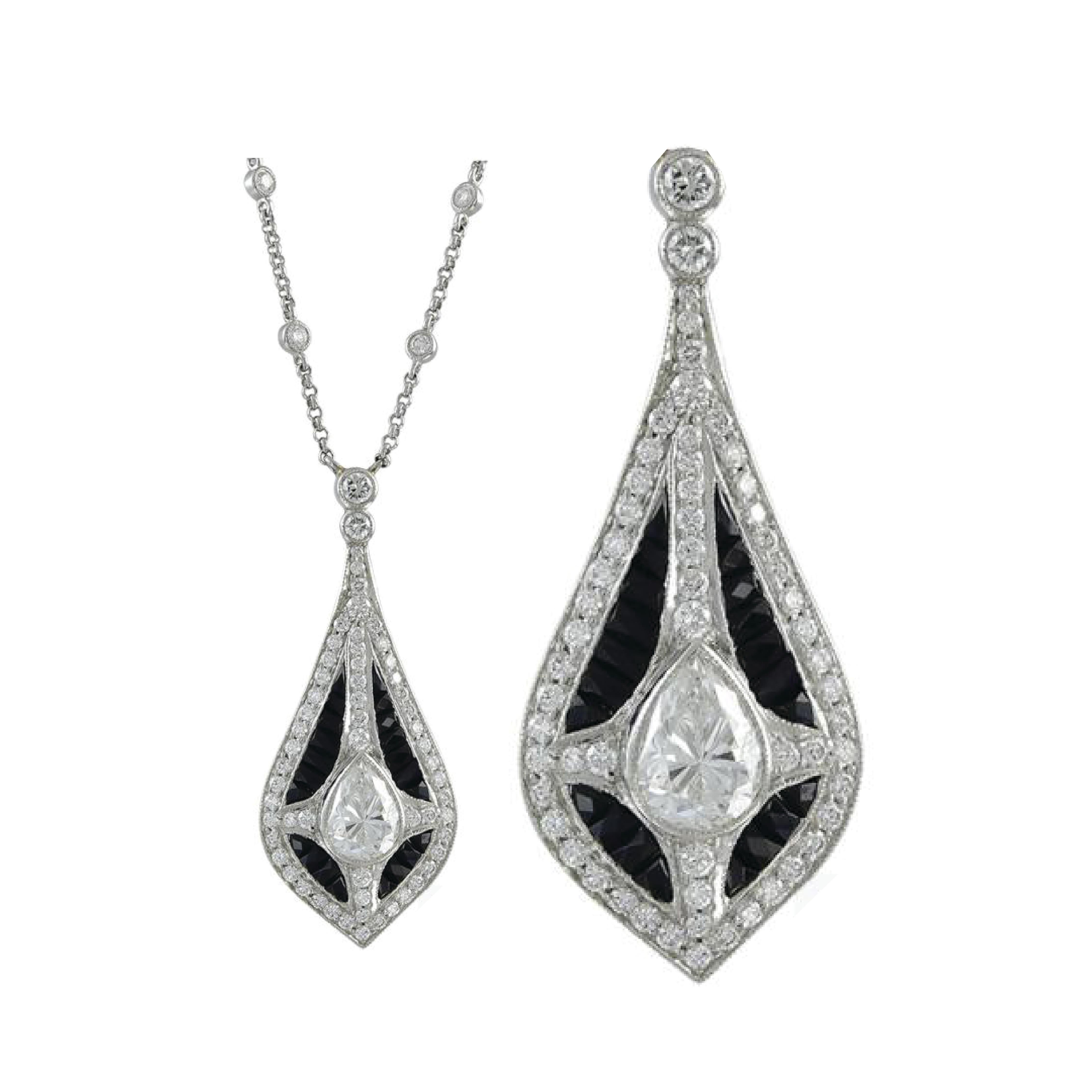 Art Deco Sophia D. Black Onyx and Diamond Platinum Pendant For Sale