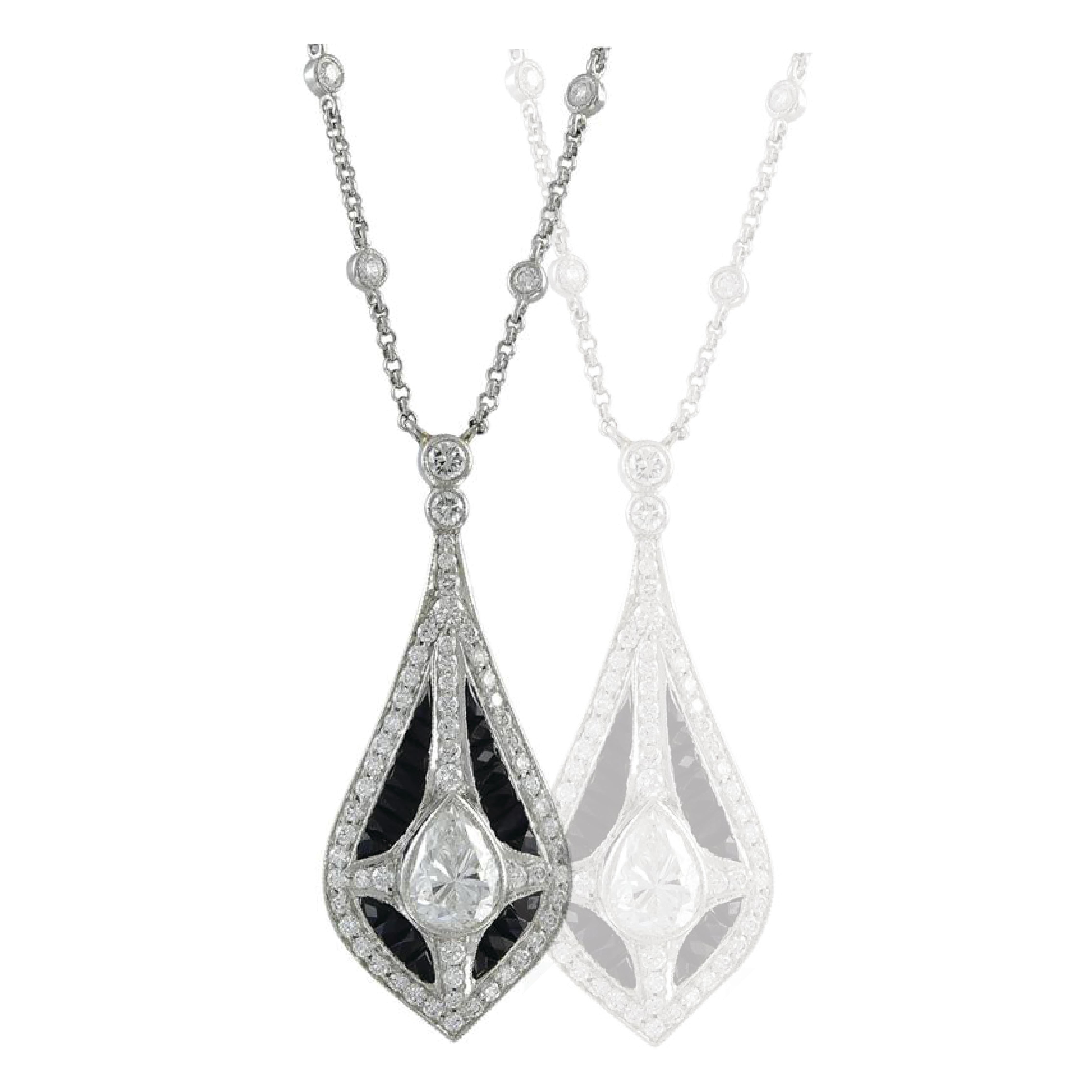 Pear Cut Sophia D. Black Onyx and Diamond Platinum Pendant For Sale