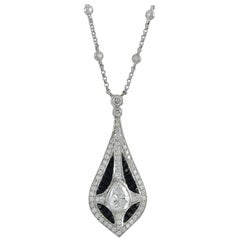 Stunning Platinum Black Onyx and Diamond Pendant