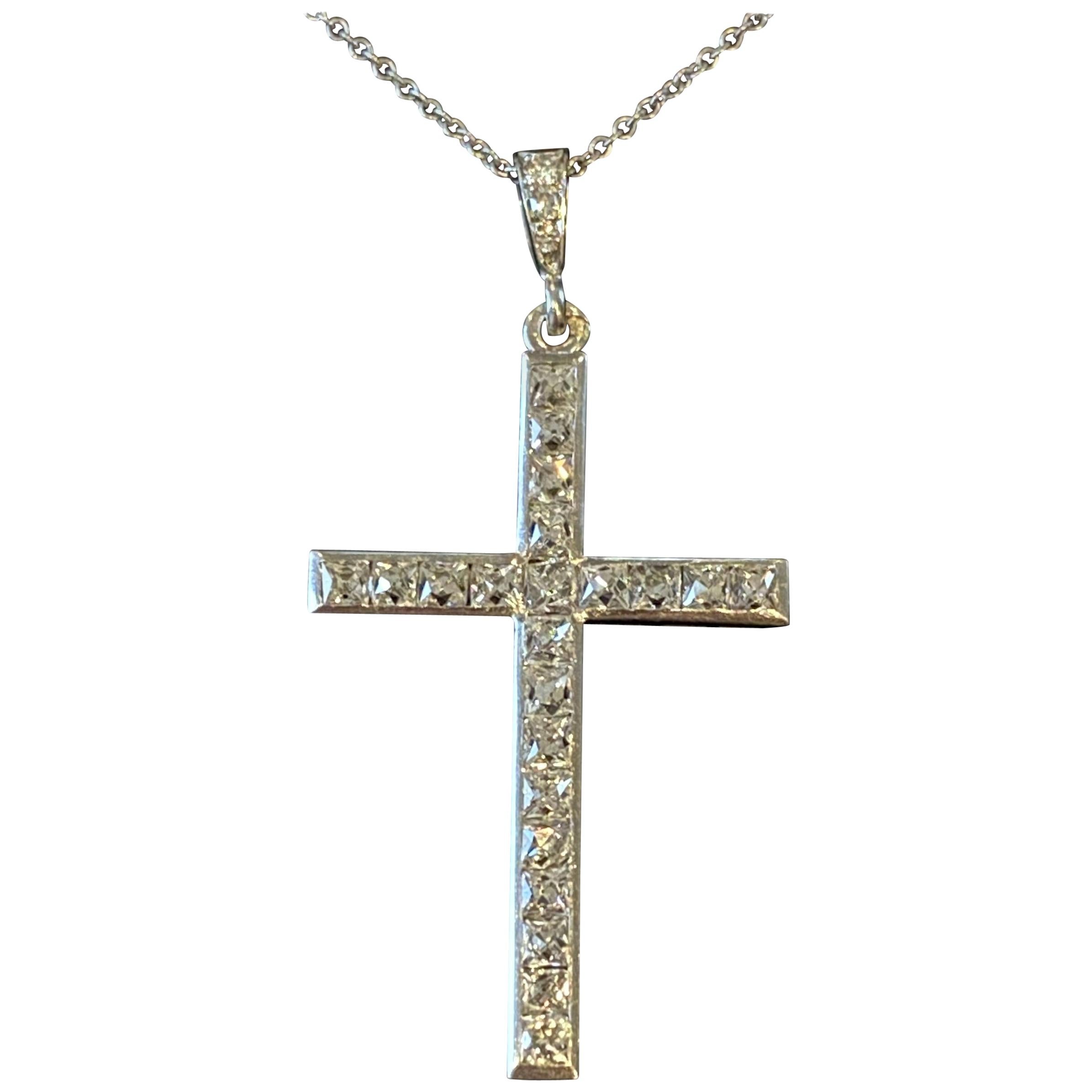 Stunning Platinum & Diamond 3.0 Ct Cross Pendant on Tiffany & Co. Platinum Chain