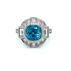 Stunning Platinum Diamond and Blue Zircon Ring Engagement Ring, 6.50ct