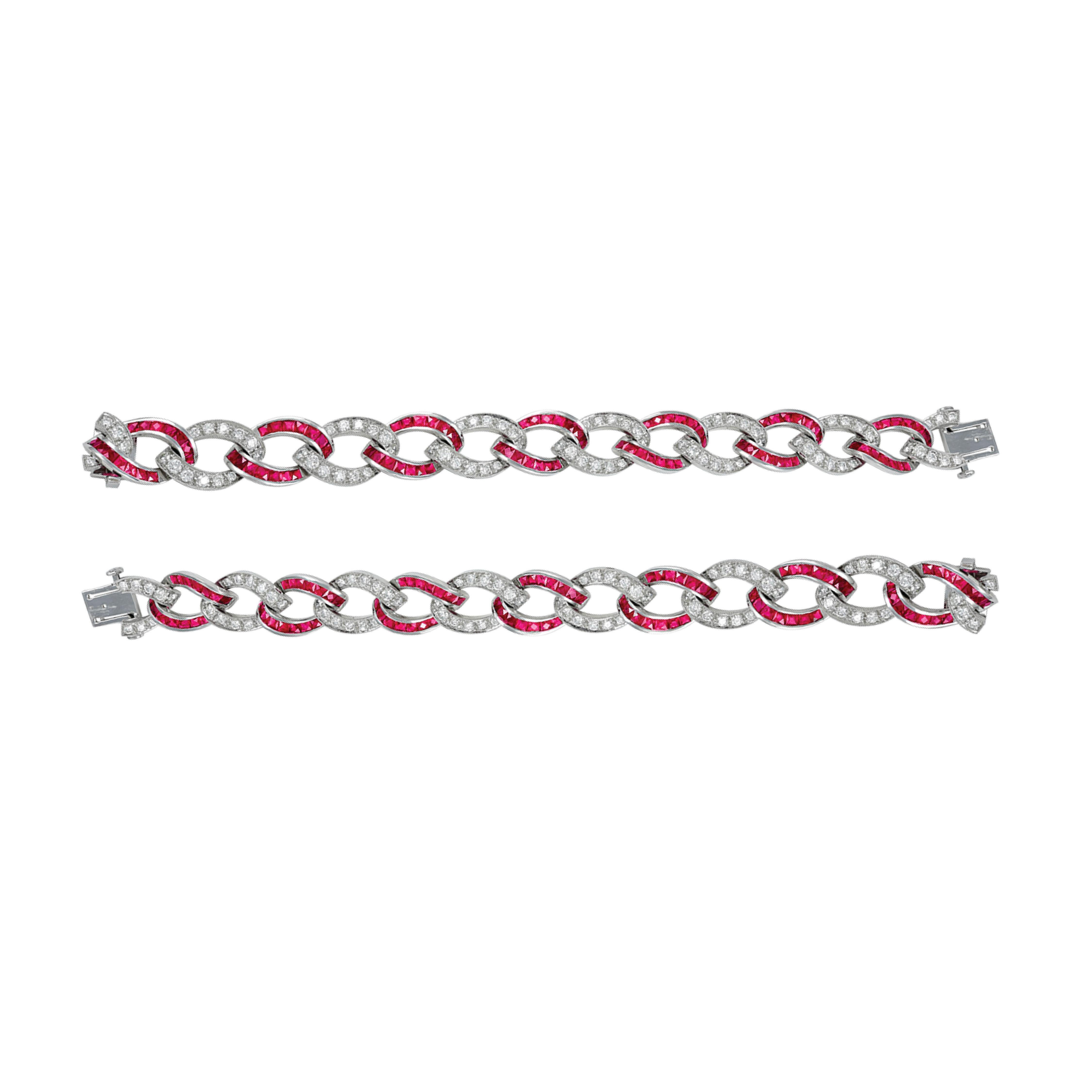 Sophia D. Diamond and Ruby Platinum Link Bracelet In New Condition For Sale In New York, NY