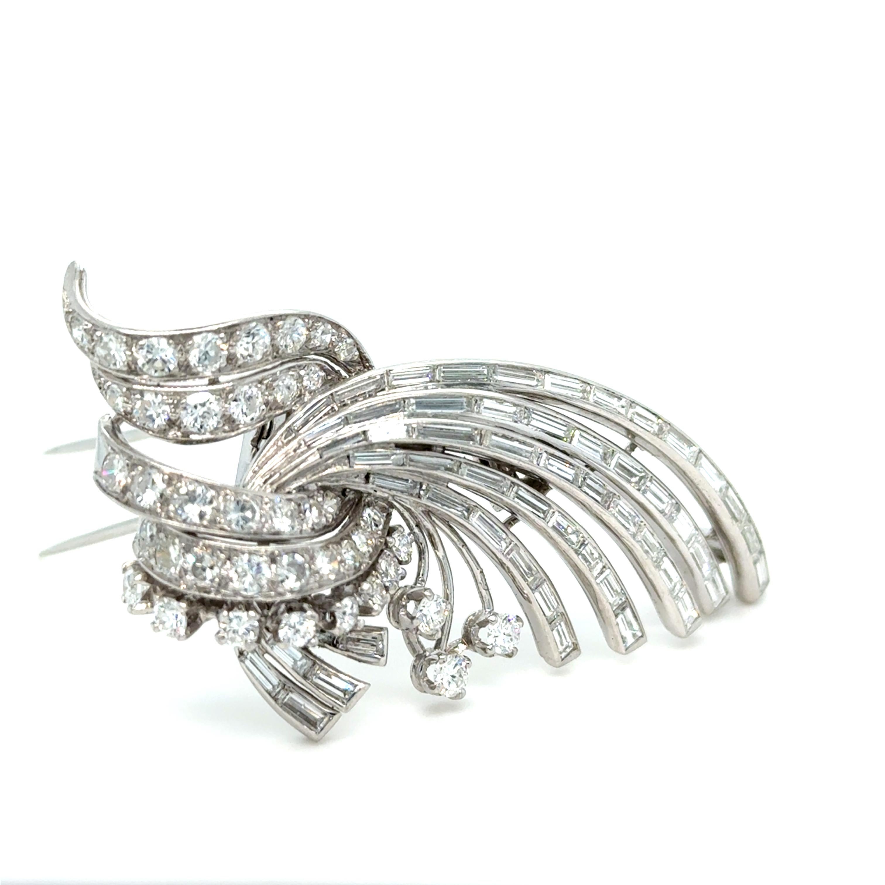 Bring back the brooch! Especially when they are as special as this one! Crafted in Platinum, the design features a diamond heavy spray motif. All counted, there are a total of 41 Round Brilliant Cut Diamonds, totaling approximately 2.46ct, of F/VS1