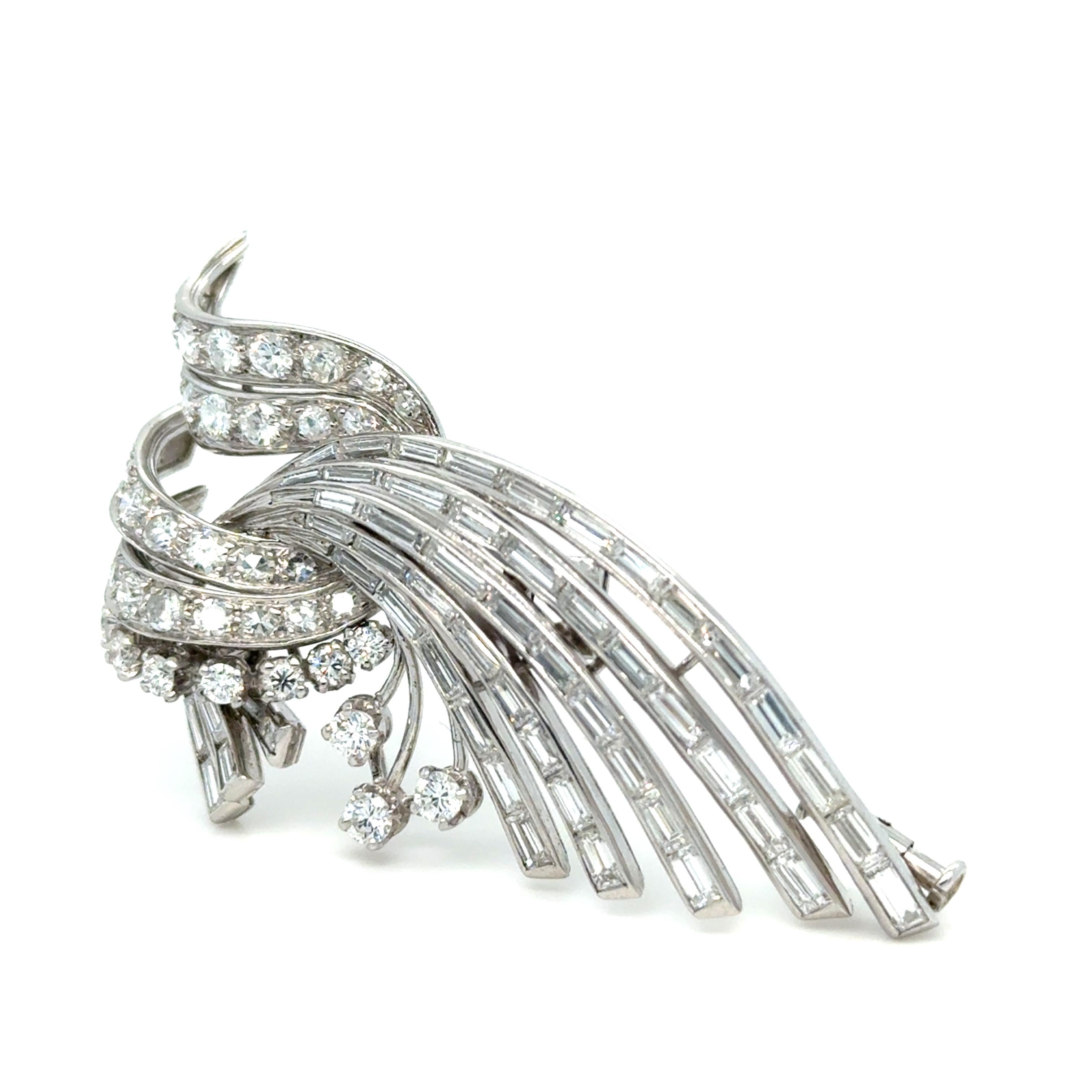 Retro Stunning Platinum Diamond Spray Wings Brooch - 5.16ct. For Sale