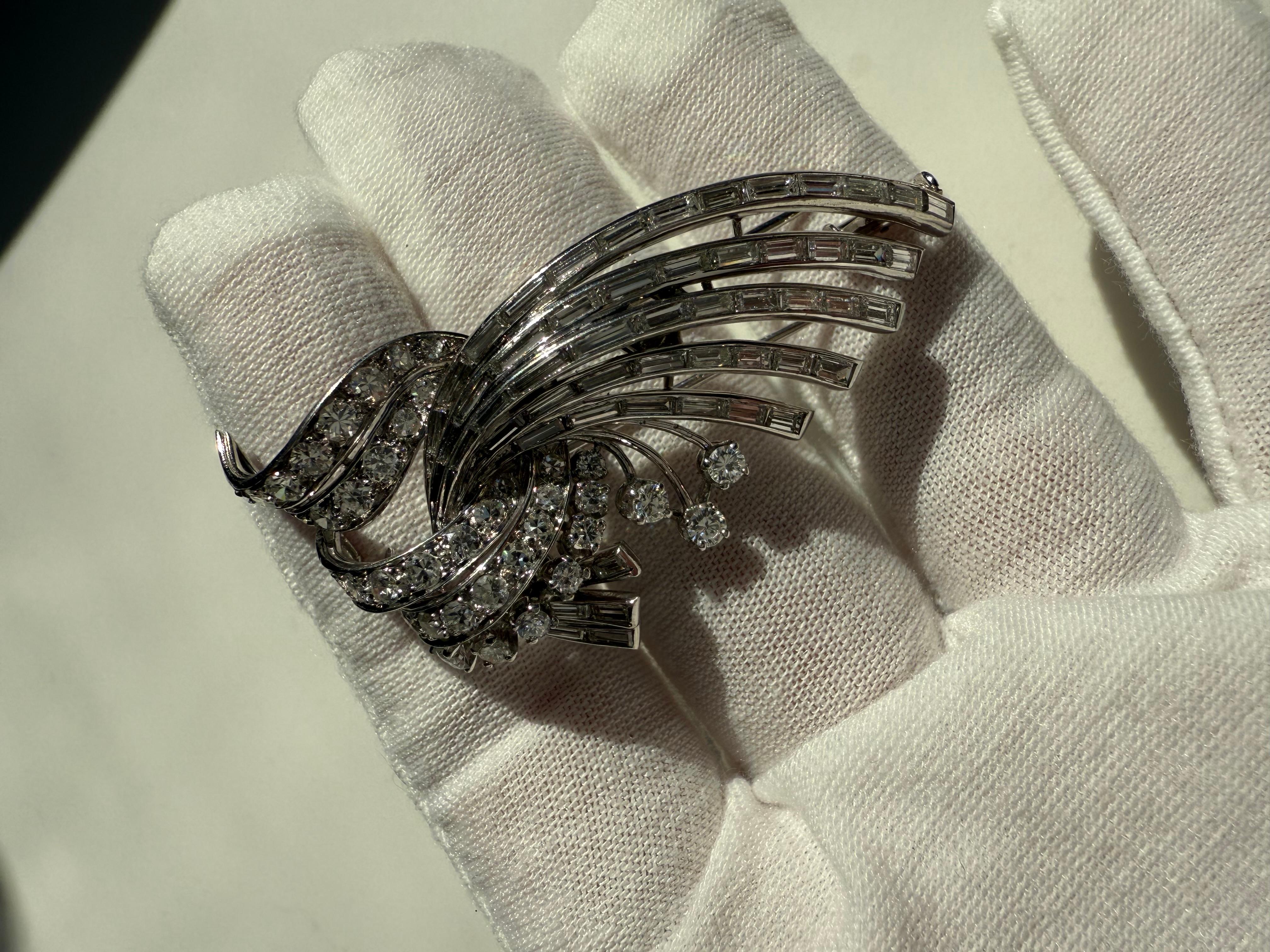 Women's or Men's Stunning Platinum Diamond Spray Wings Brooch - 5.16ct. For Sale