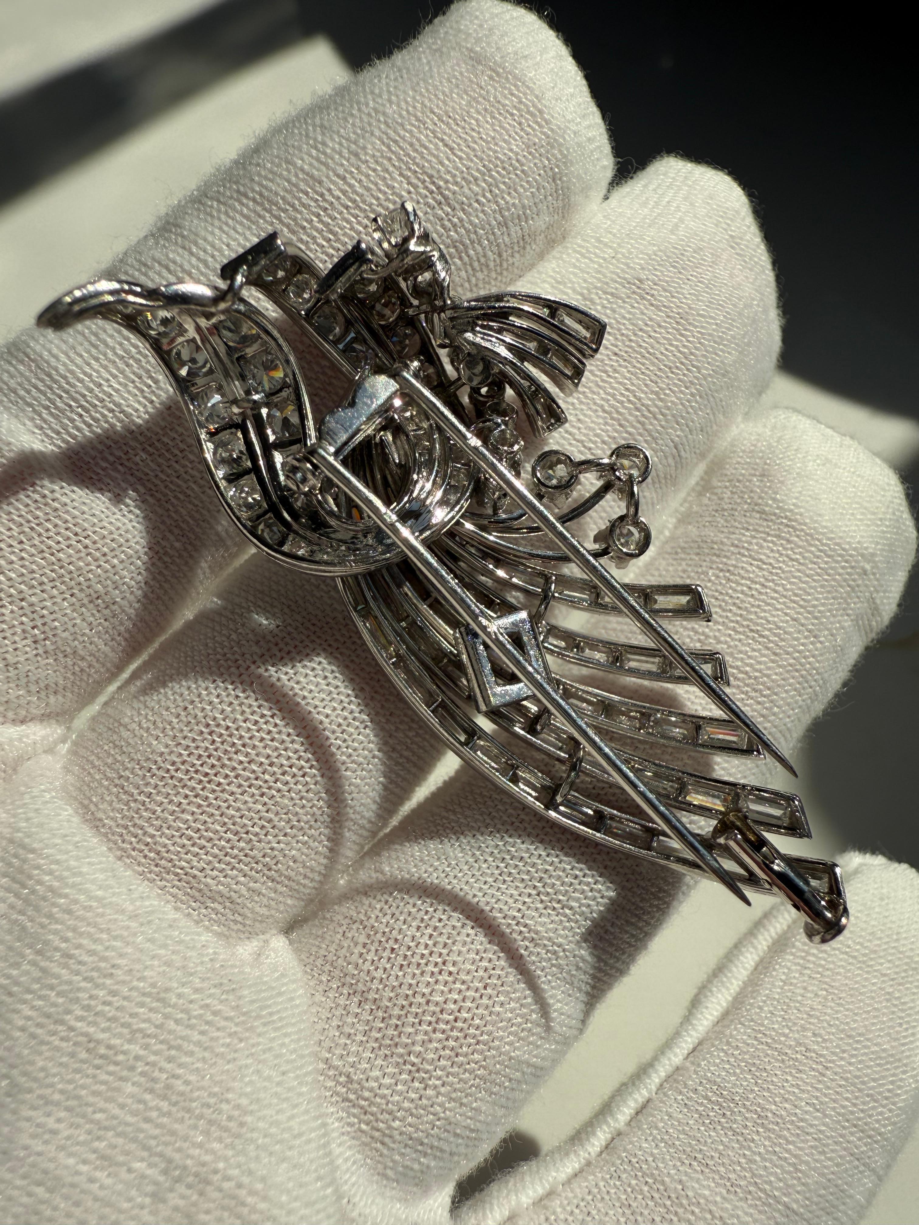 Stunning Platinum Diamond Spray Wings Brooch - 5.16ct. For Sale 1