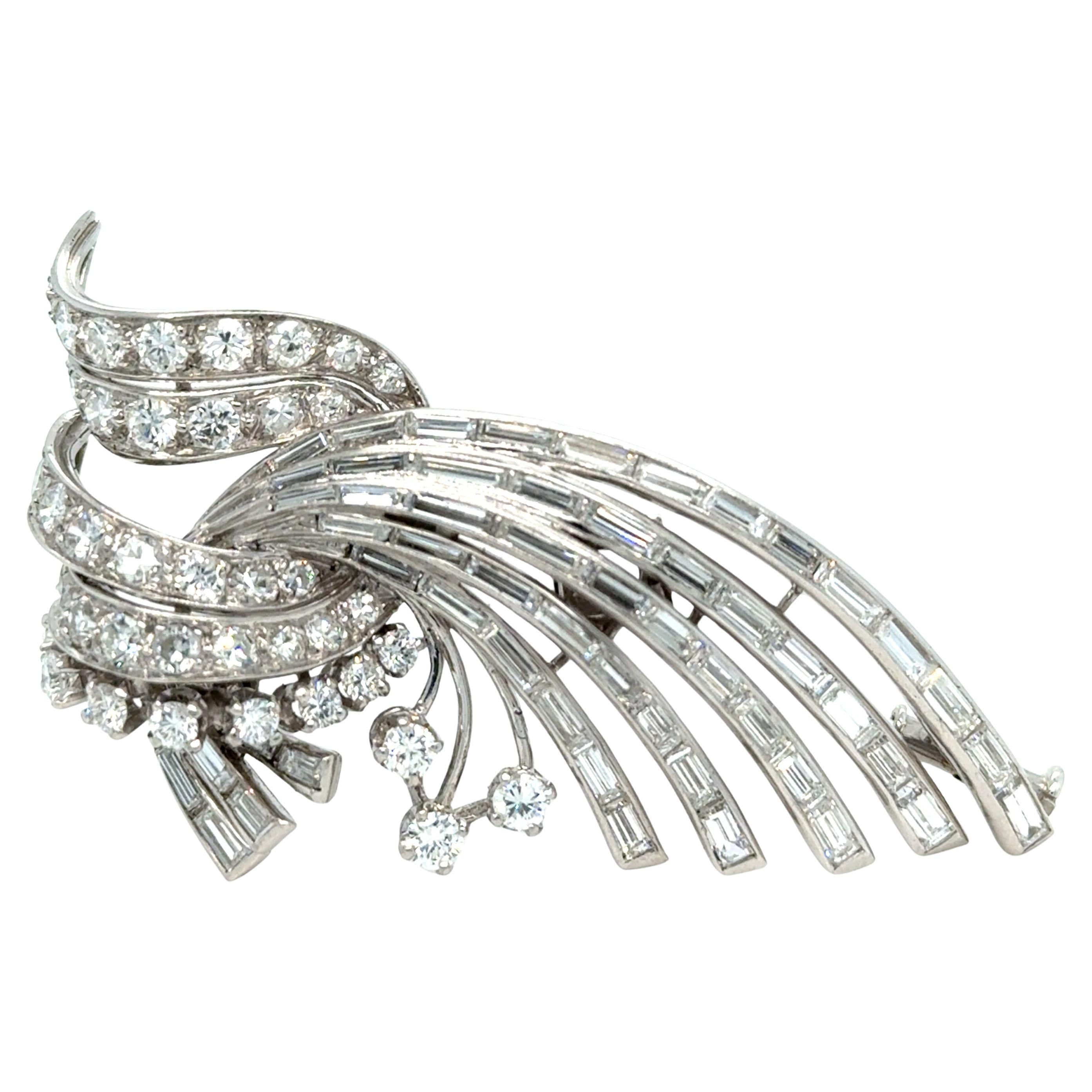 Stunning Platinum Diamond Spray Wings Brooch - 5.16ct.