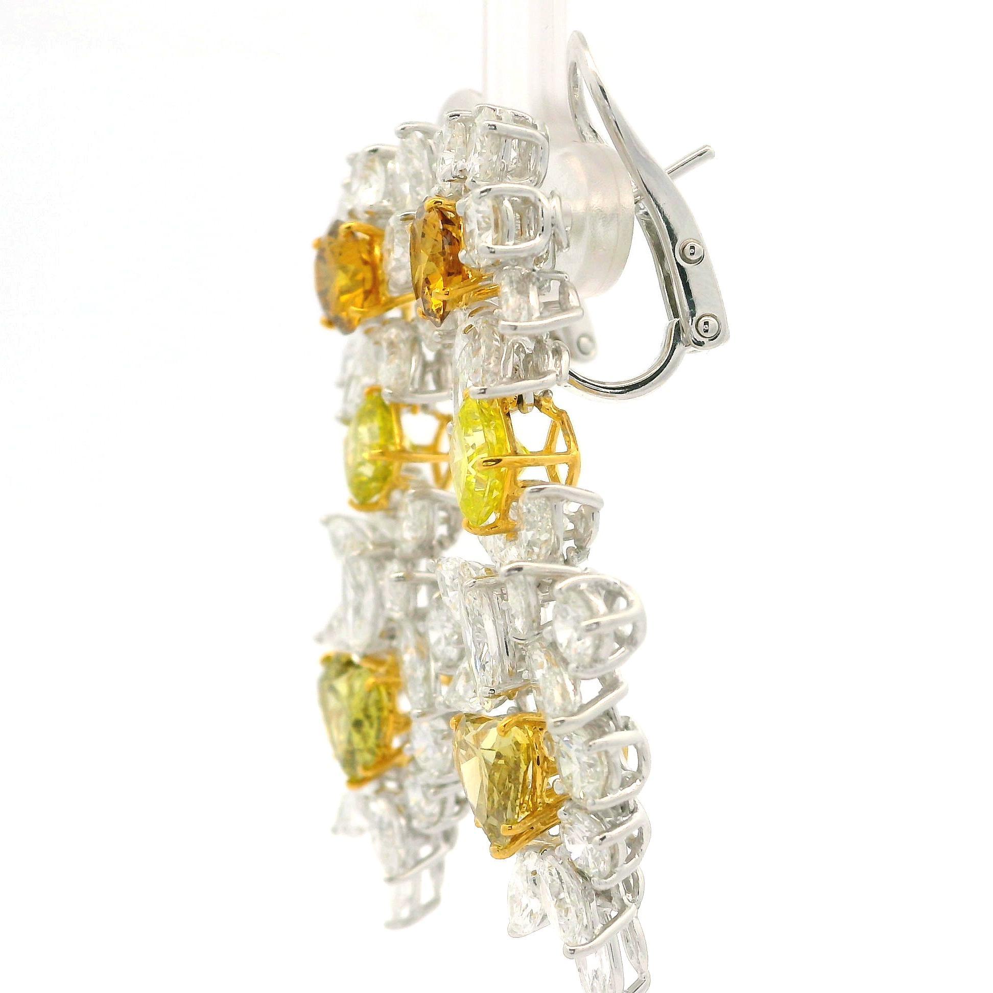 Atemberaubende Platin & Gold GIA 19,96ctw Fancy Color Diamanten baumeln Tropfen Ohrringe im Angebot 5