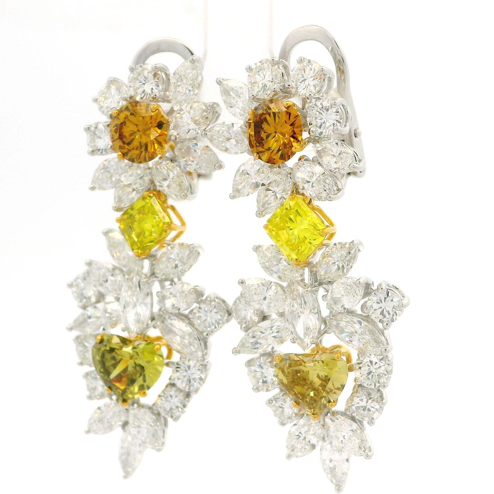 Atemberaubende Platin & Gold GIA 19,96ctw Fancy Color Diamanten baumeln Tropfen Ohrringe im Angebot 6