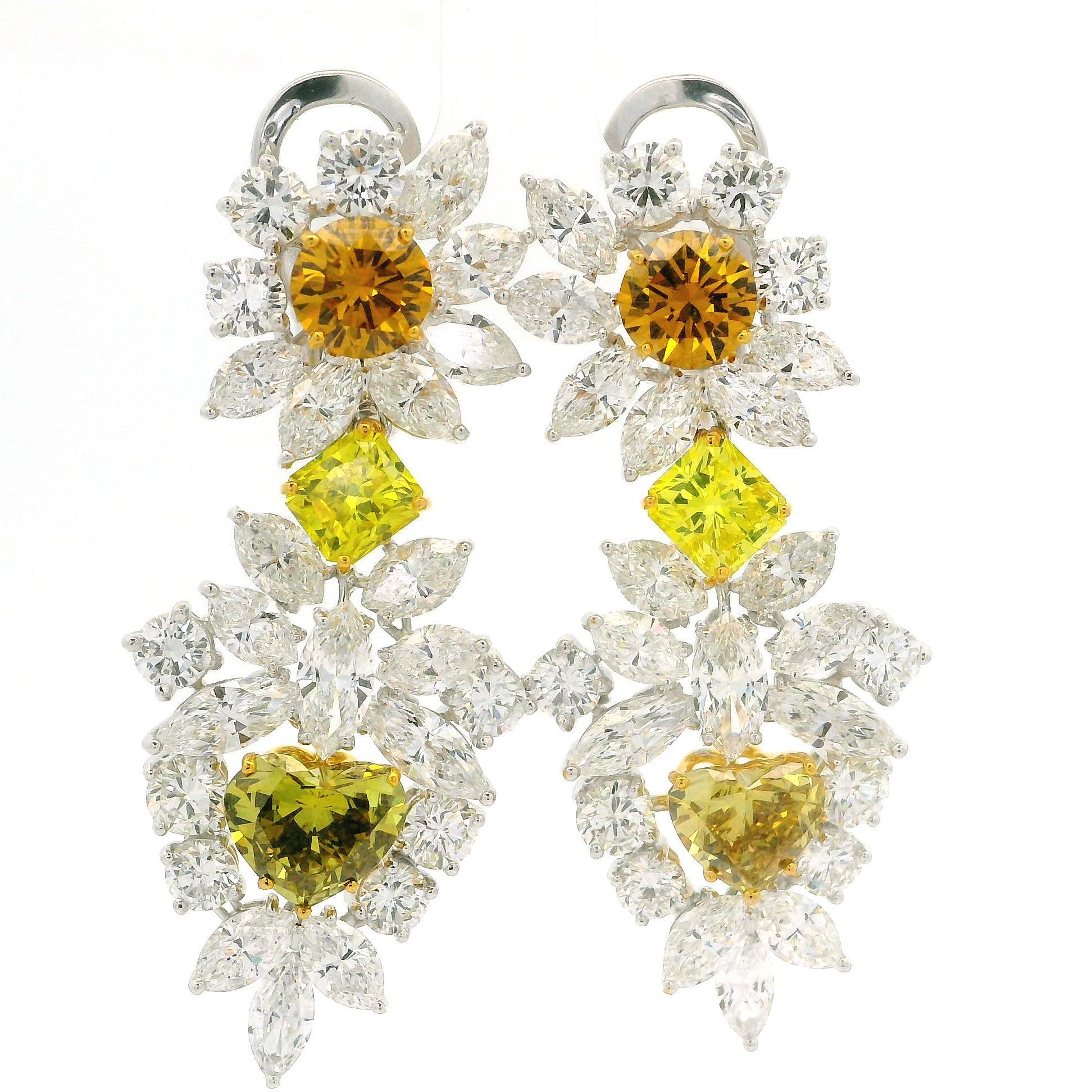 Atemberaubende Platin & Gold GIA 19,96ctw Fancy Color Diamanten baumeln Tropfen Ohrringe im Angebot 8