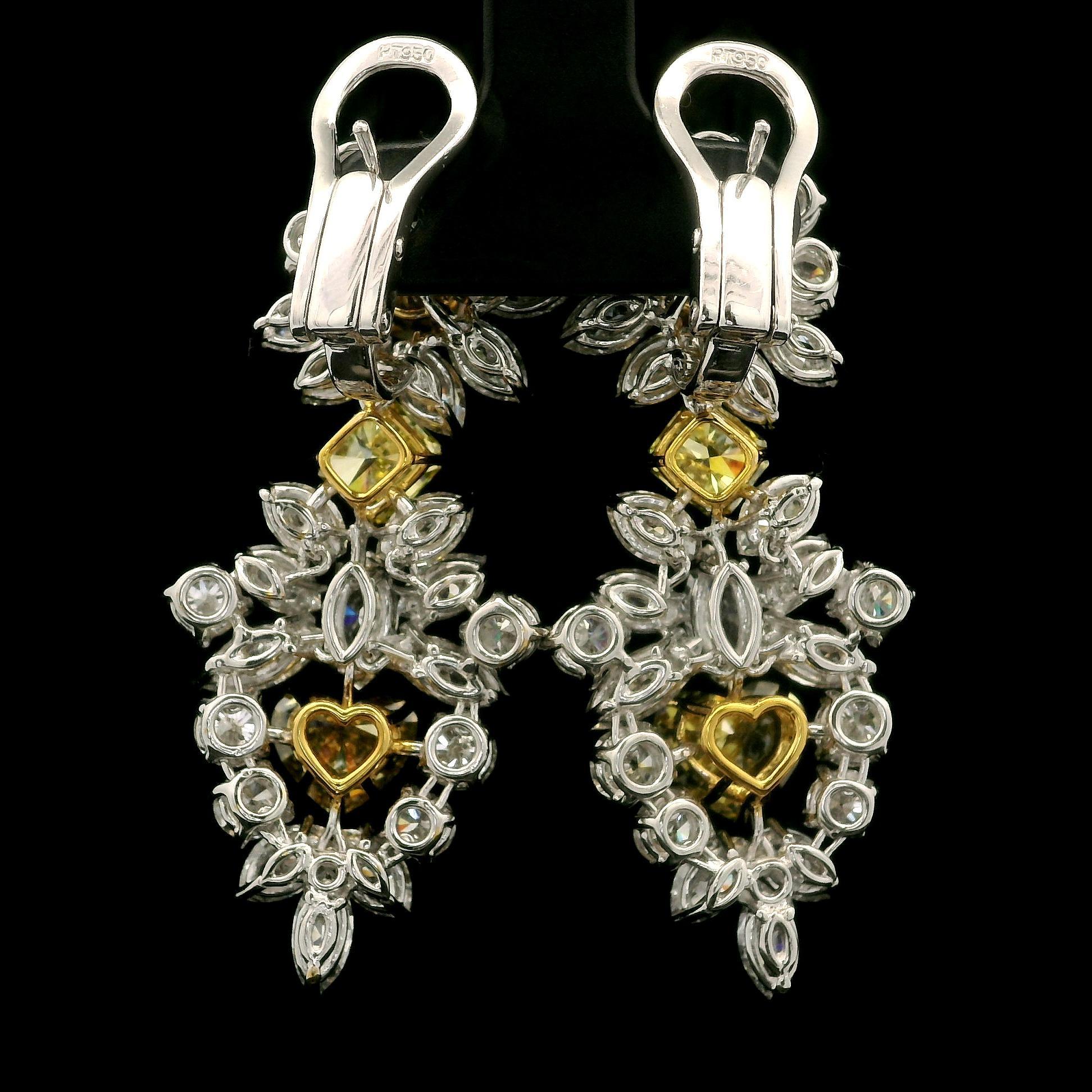 Atemberaubende Platin & Gold GIA 19,96ctw Fancy Color Diamanten baumeln Tropfen Ohrringe im Zustand „Neu“ im Angebot in Montclair, NJ
