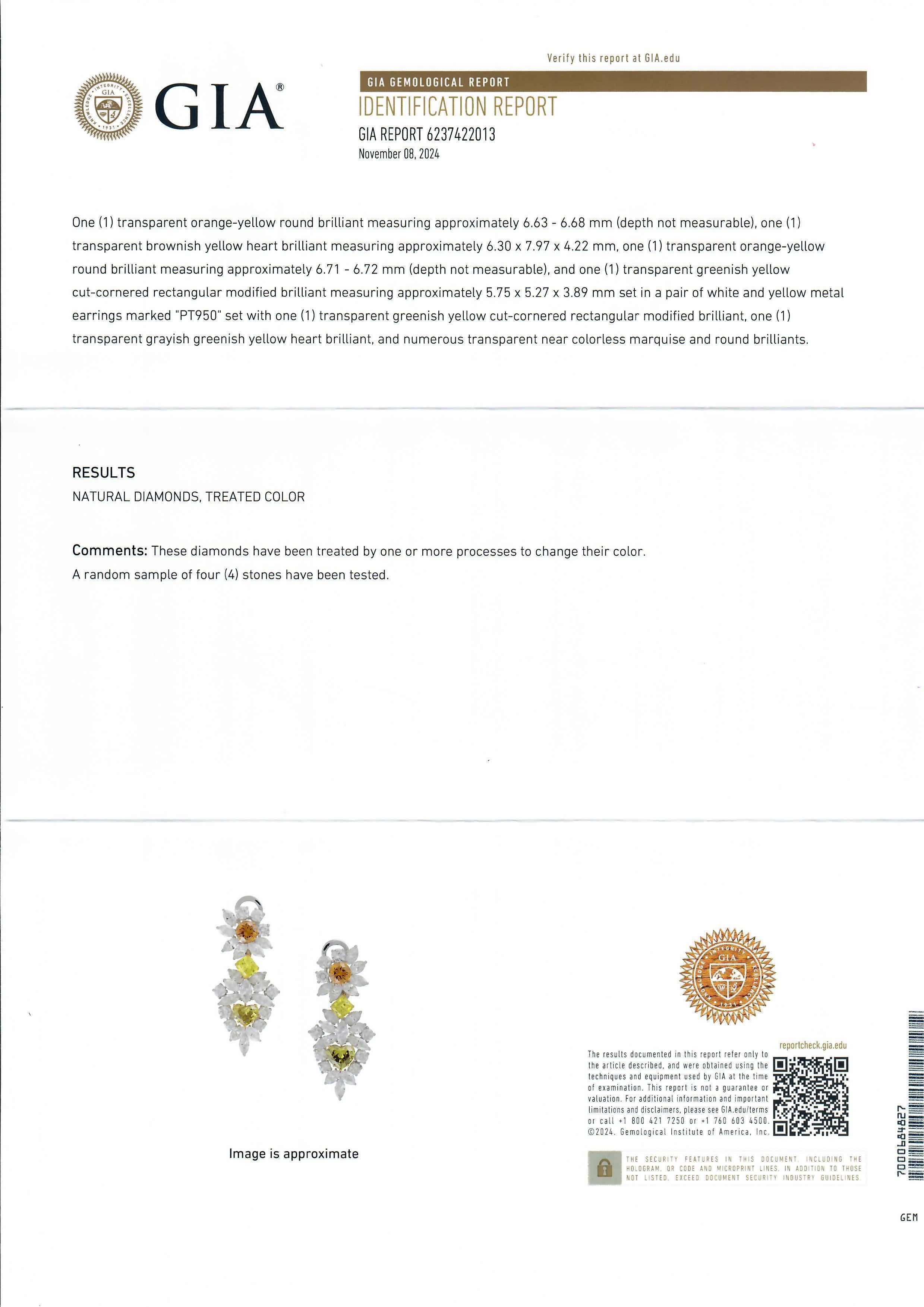 Atemberaubende Platin & Gold GIA 19,96ctw Fancy Color Diamanten baumeln Tropfen Ohrringe Damen im Angebot