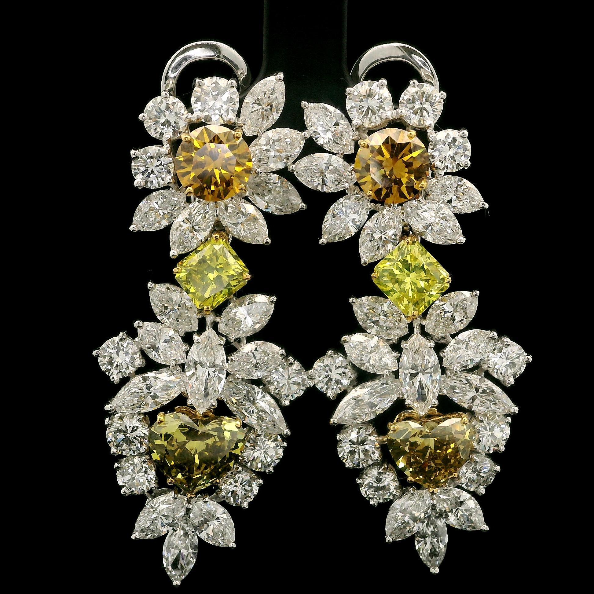 Atemberaubende Platin & Gold GIA 19,96ctw Fancy Color Diamanten baumeln Tropfen Ohrringe im Angebot 4